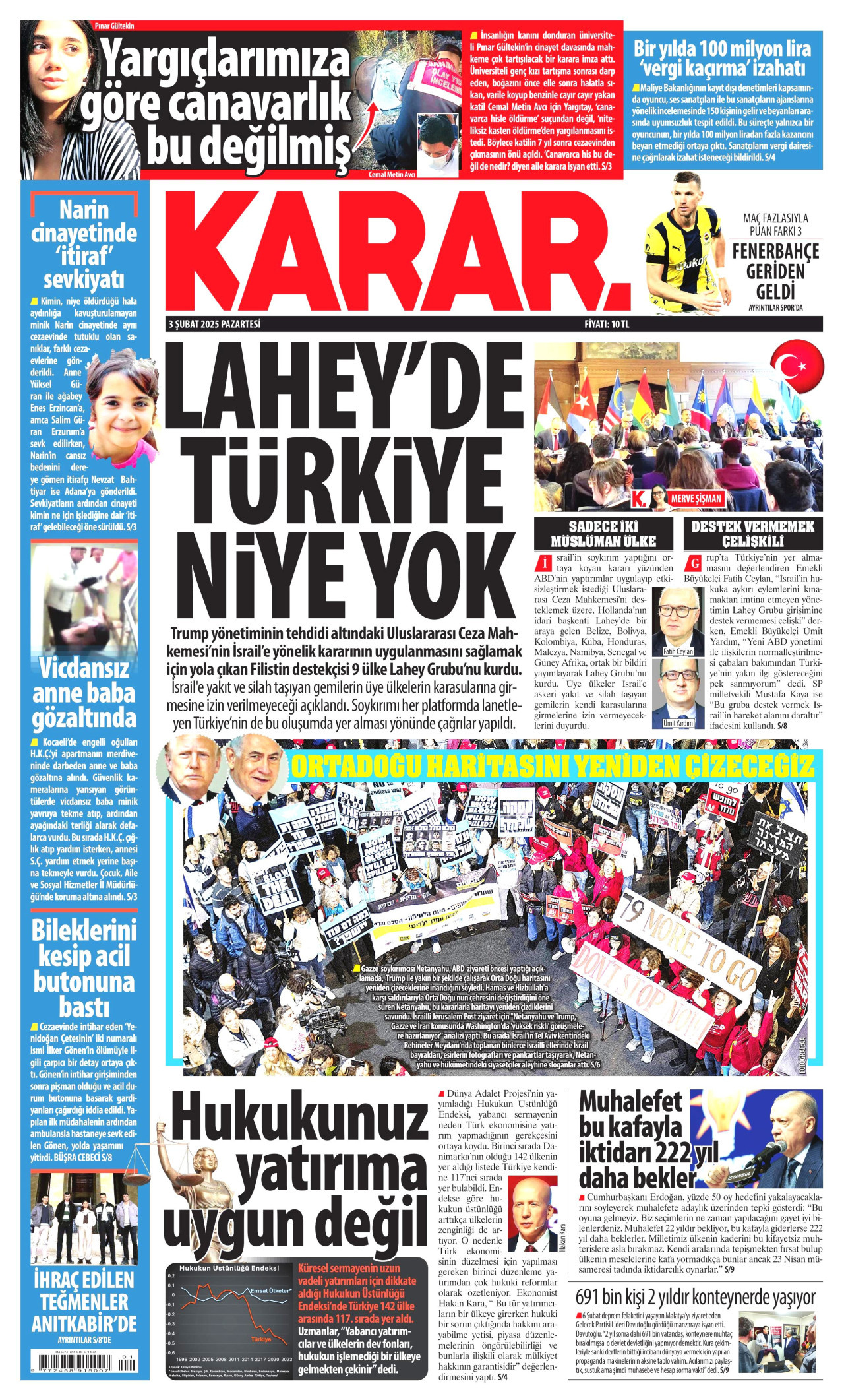 KARAR gazetesinin 3 Şubat 2025 tarihli birinci sayfası