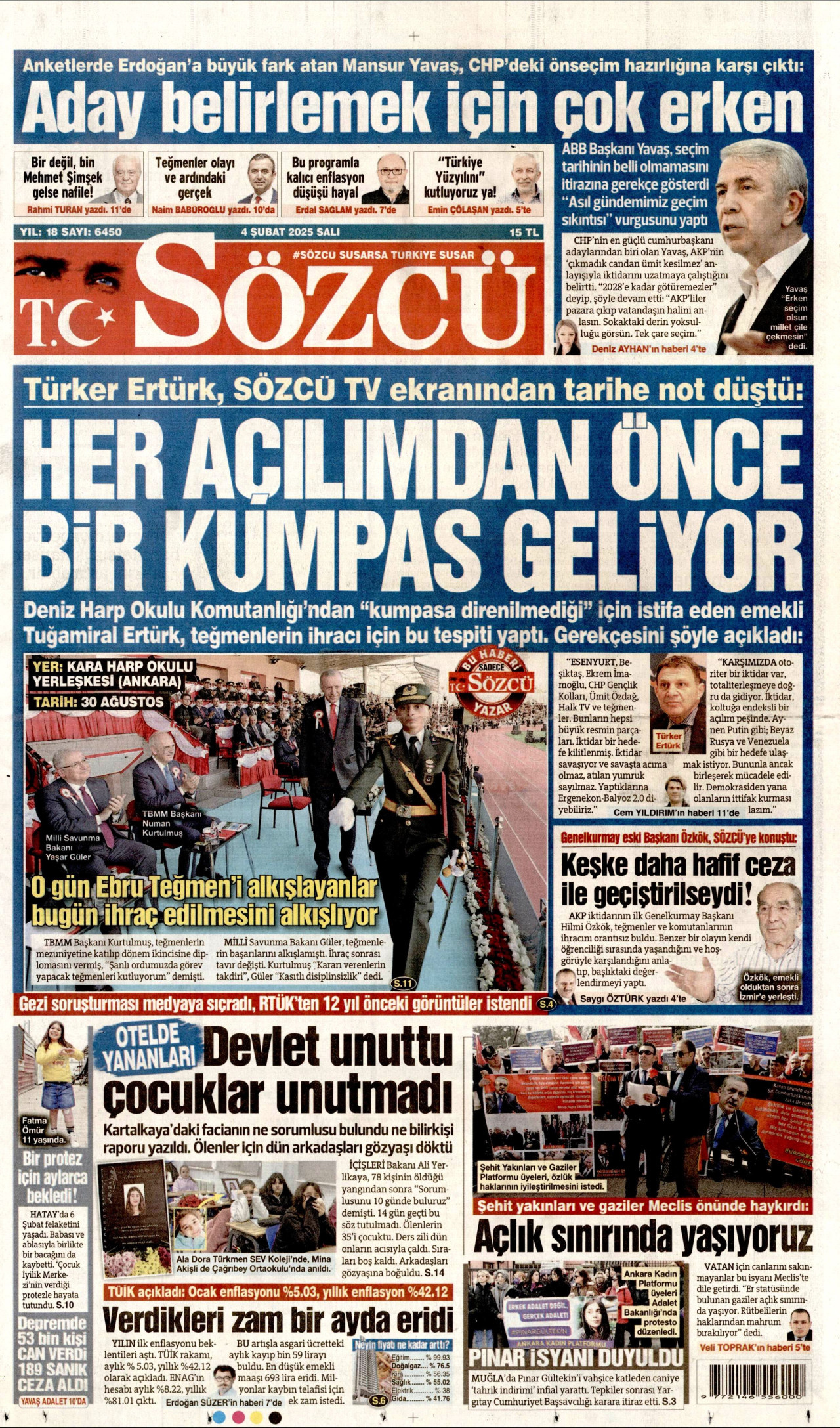 SÖZCÜ gazetesinin 4 Şubat 2025 tarihli birinci sayfası