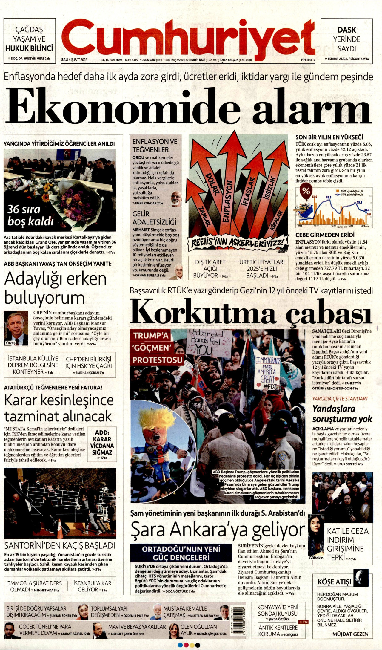 CUMHURİYET gazetesinin 4 Şubat 2025 tarihli birinci sayfası