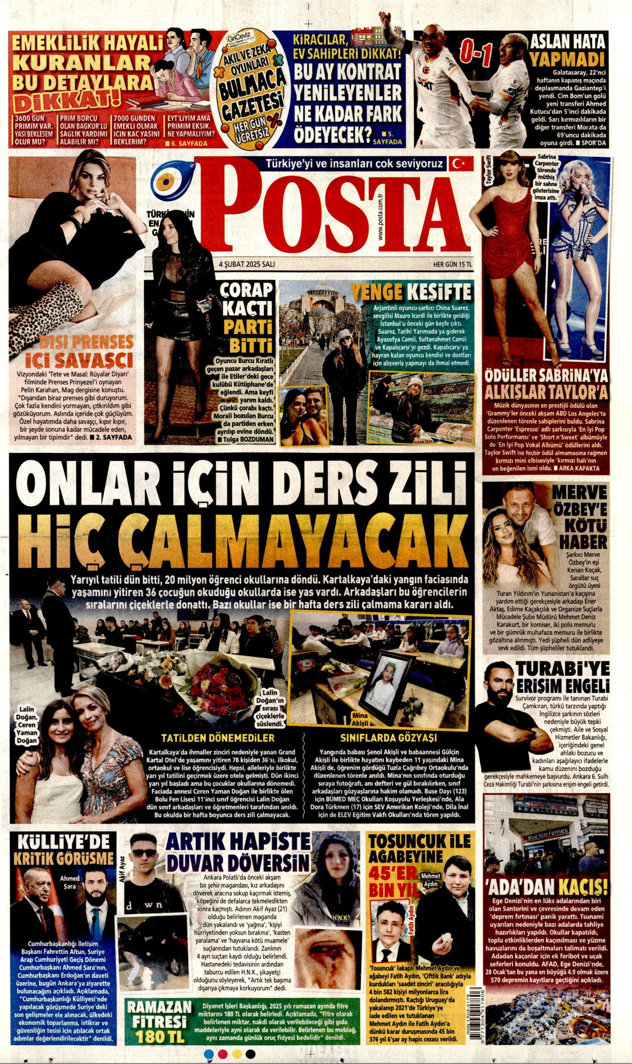 POSTA gazetesinin 4 Şubat 2025 tarihli birinci sayfası
