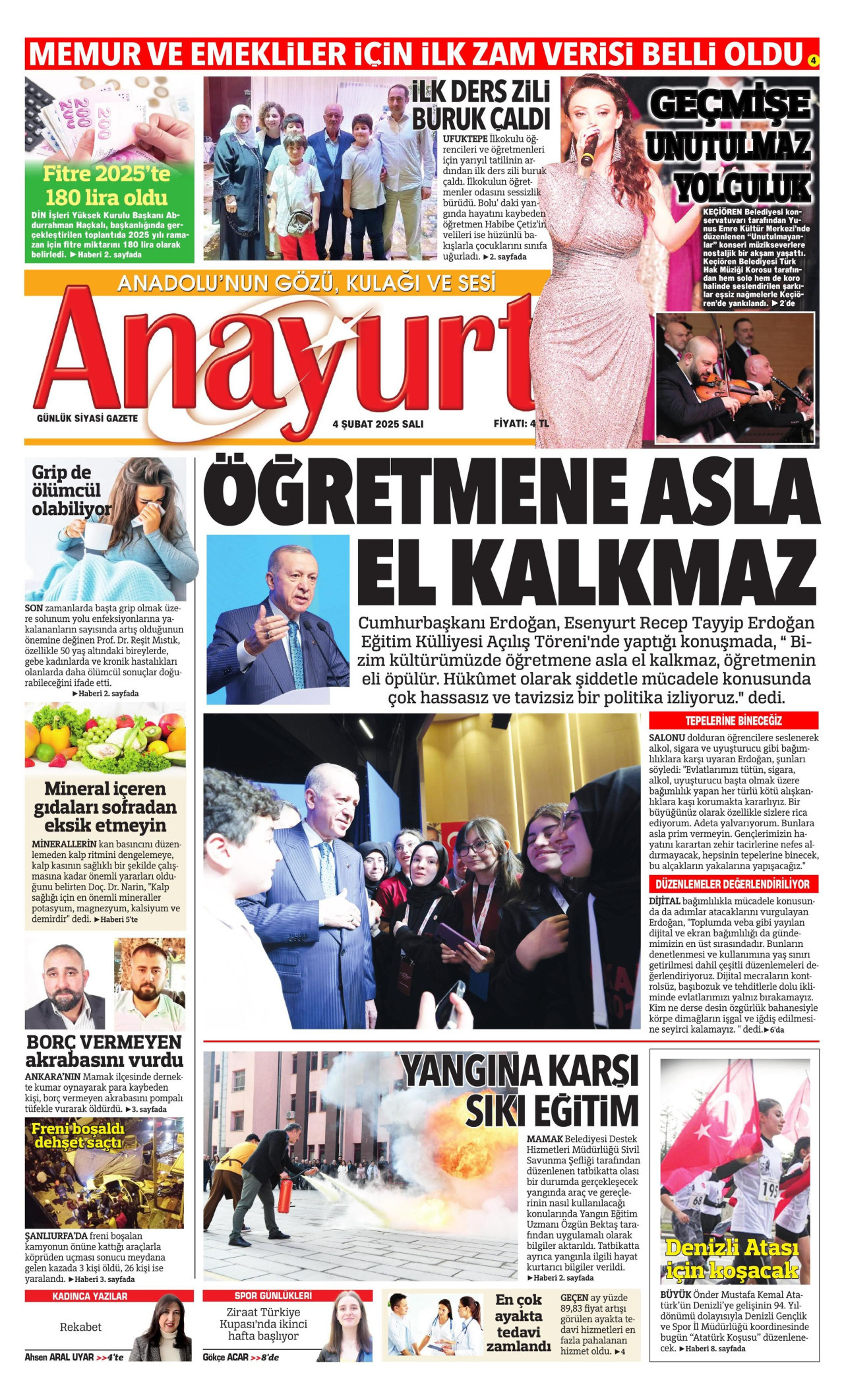ANAYURT gazetesinin 4 Şubat 2025 tarihli birinci sayfası