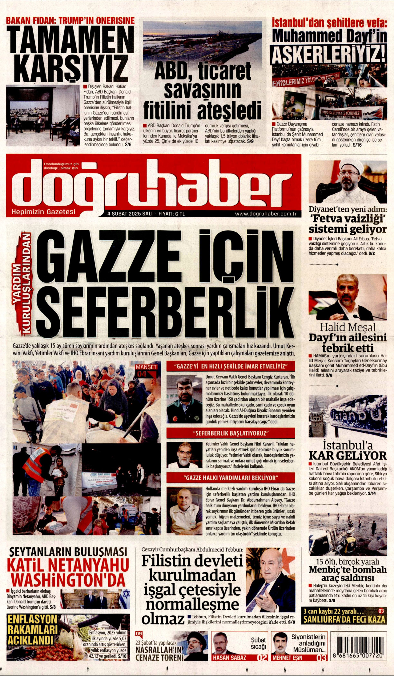DOĞRU HABER gazetesinin 4 Şubat 2025 tarihli birinci sayfası