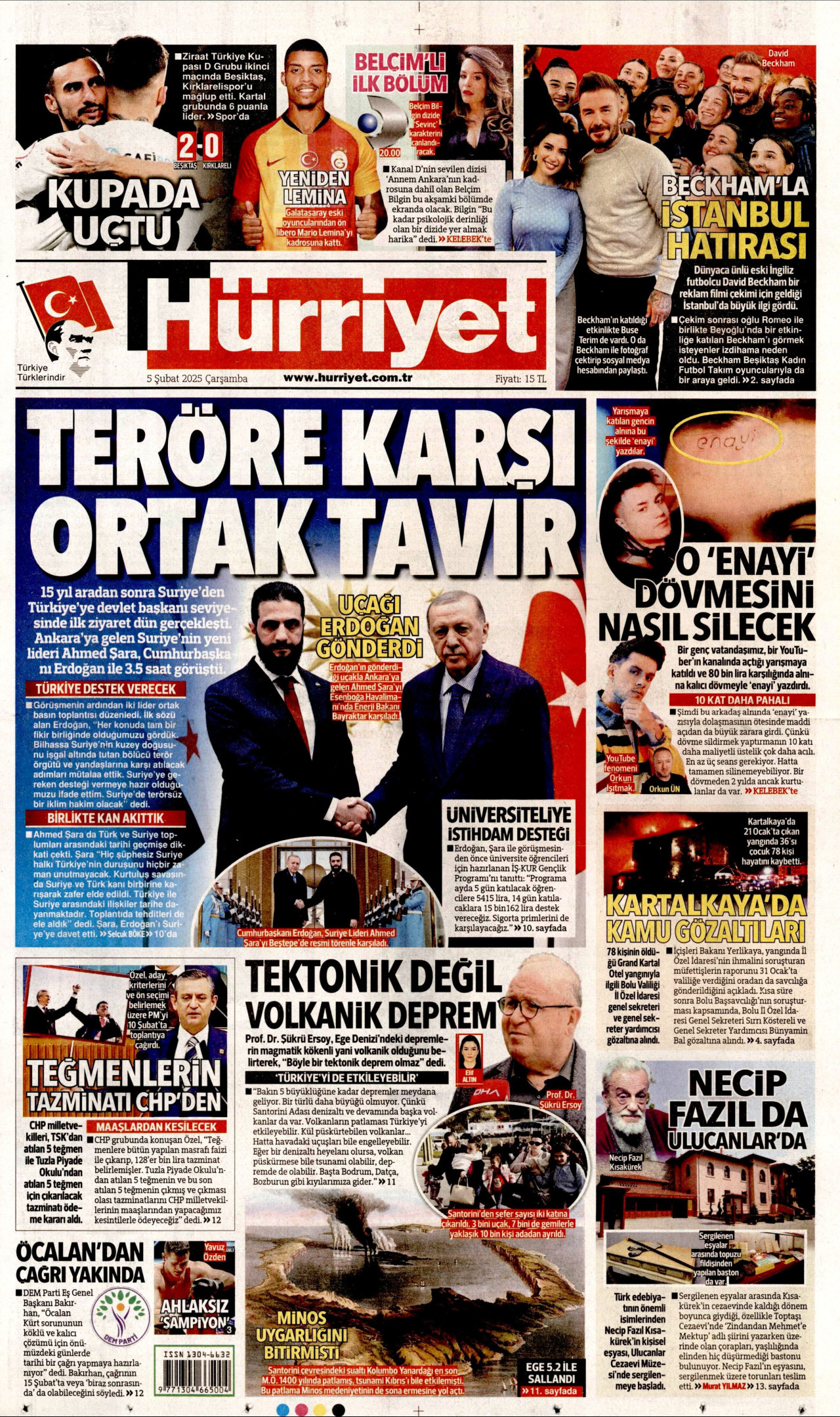 HÜRRİYET gazetesinin 5 Şubat 2025 tarihli birinci sayfası