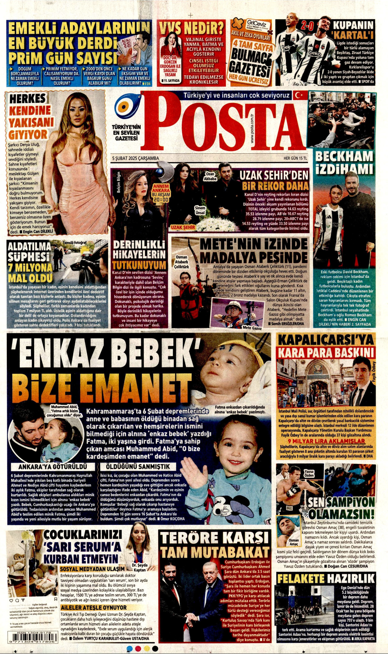 POSTA gazetesinin 5 Şubat 2025 tarihli birinci sayfası