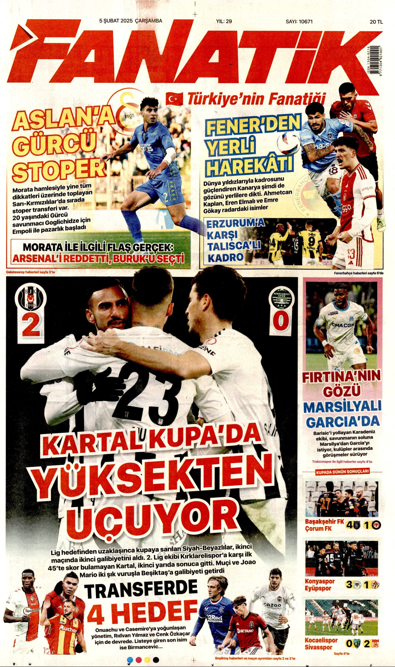 FANATİK gazetesinin 5 Şubat 2025 tarihli birinci sayfası