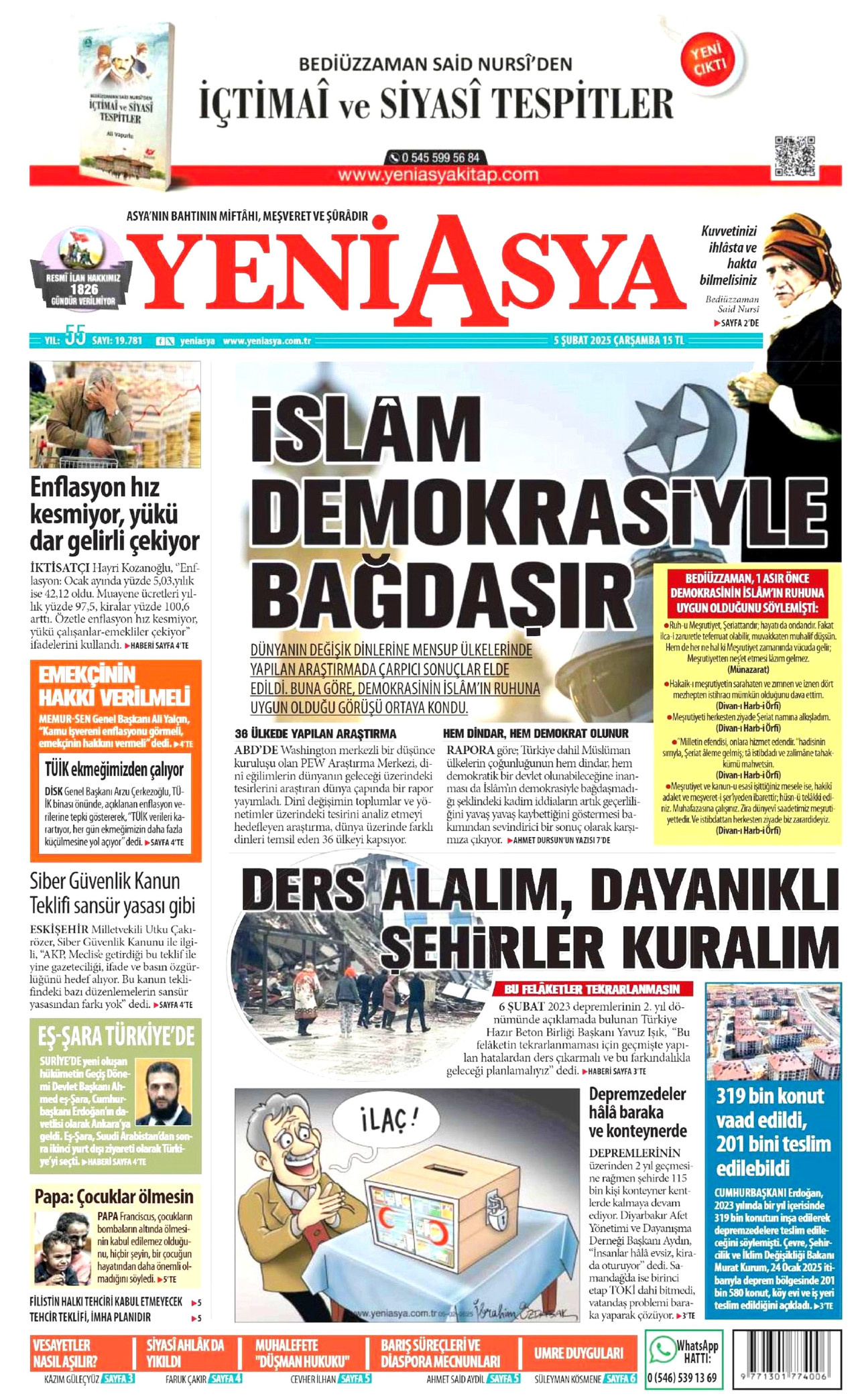 YENİ ASYA gazetesinin 5 Şubat 2025 tarihli birinci sayfası