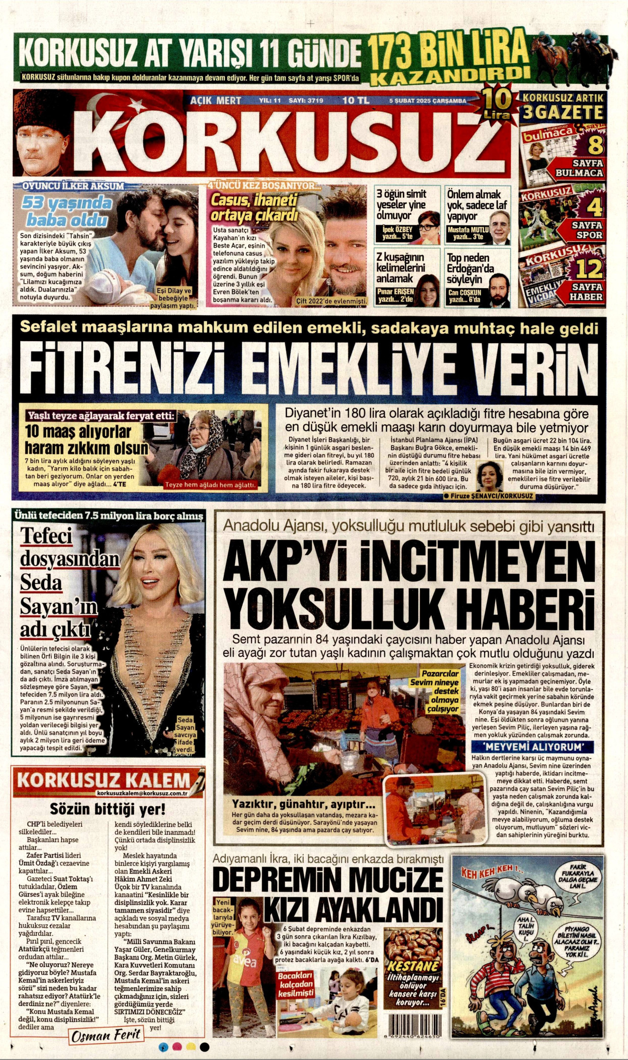 KORKUSUZ gazetesinin 5 Şubat 2025 tarihli birinci sayfası