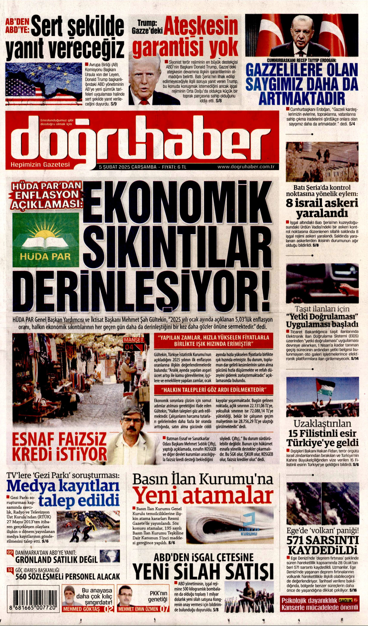 DOĞRU HABER gazetesinin 5 Şubat 2025 tarihli birinci sayfası
