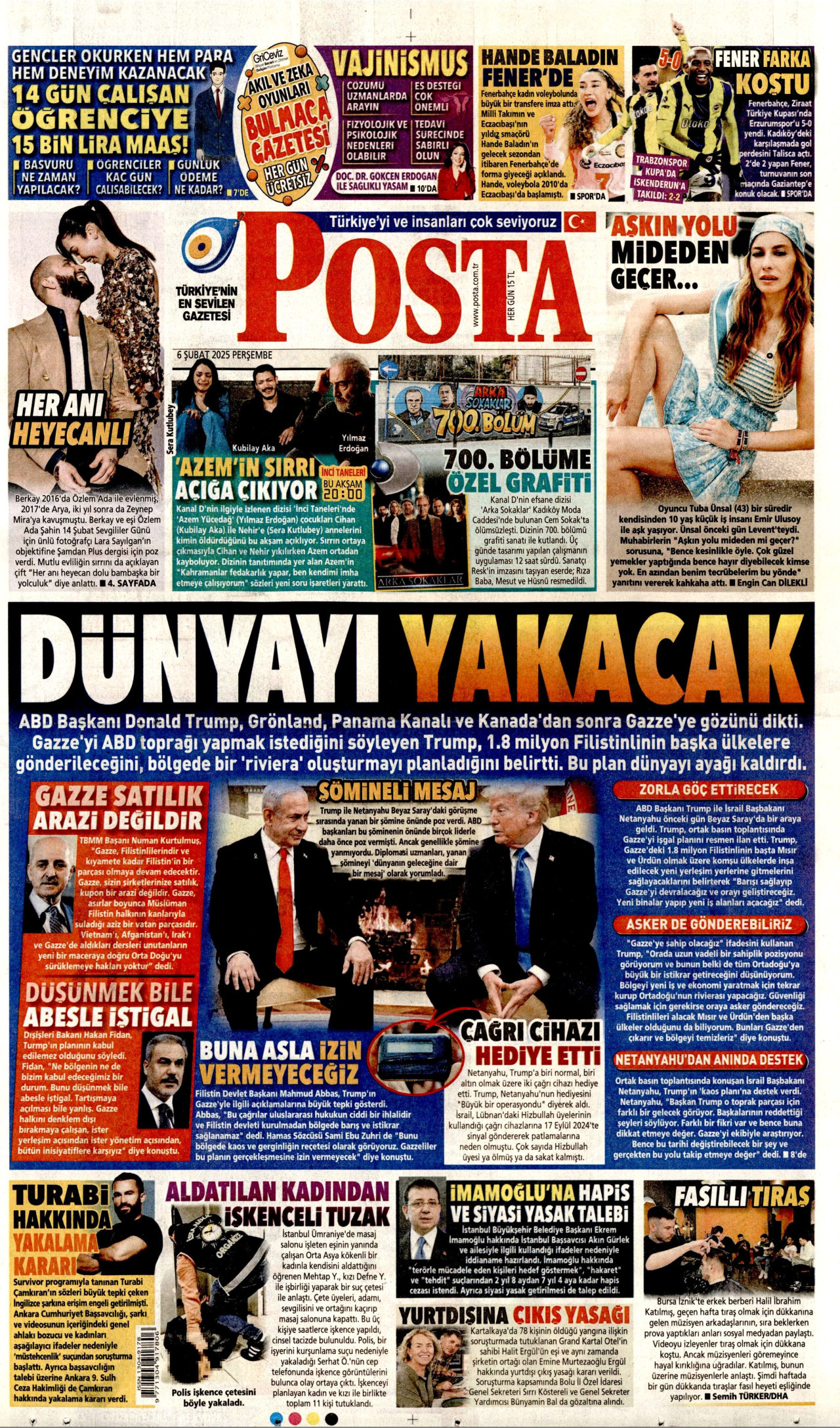 POSTA gazetesinin 6 Şubat 2025 tarihli birinci sayfası