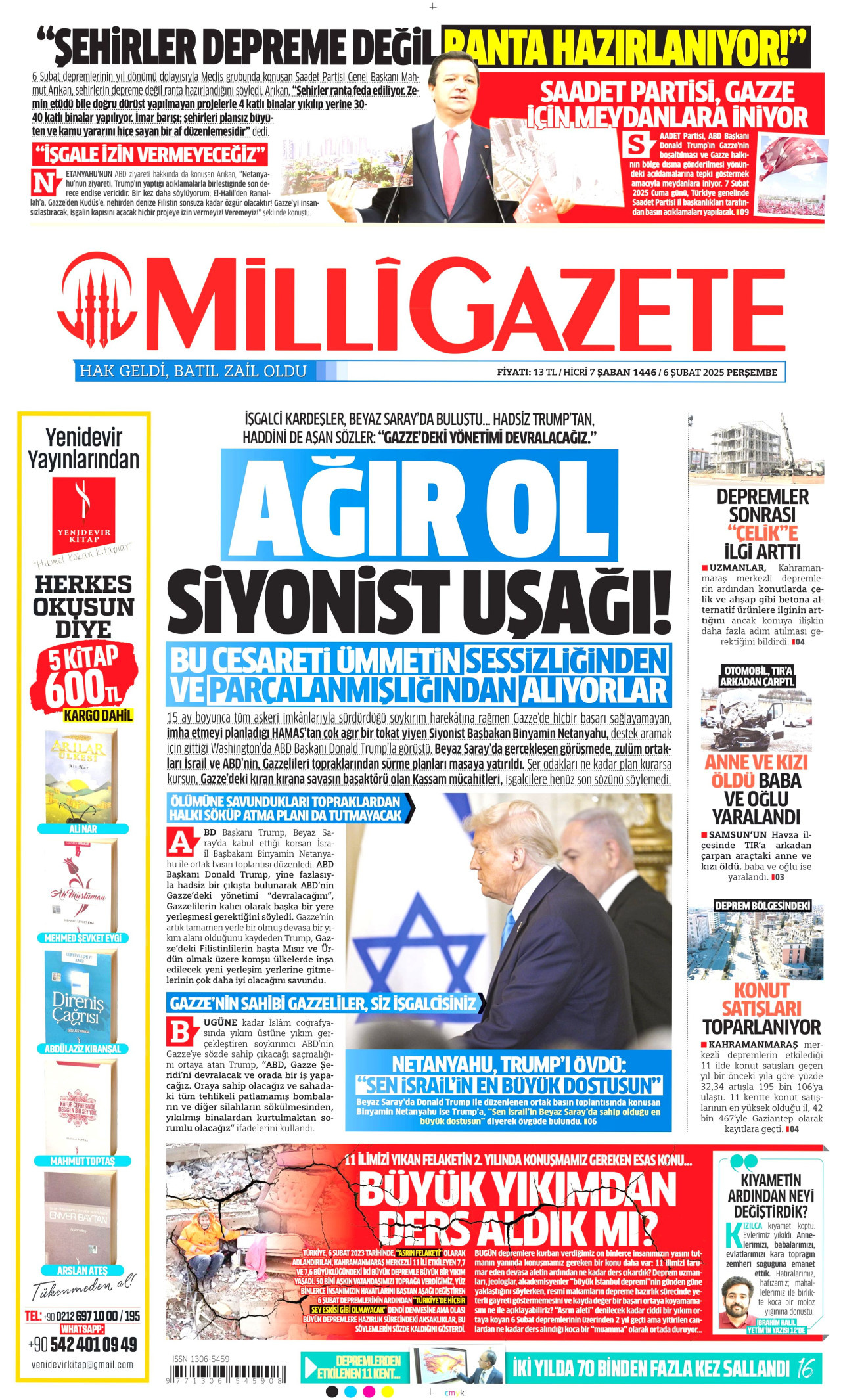 MİLLİ GAZETE gazetesinin 6 Şubat 2025 tarihli birinci sayfası