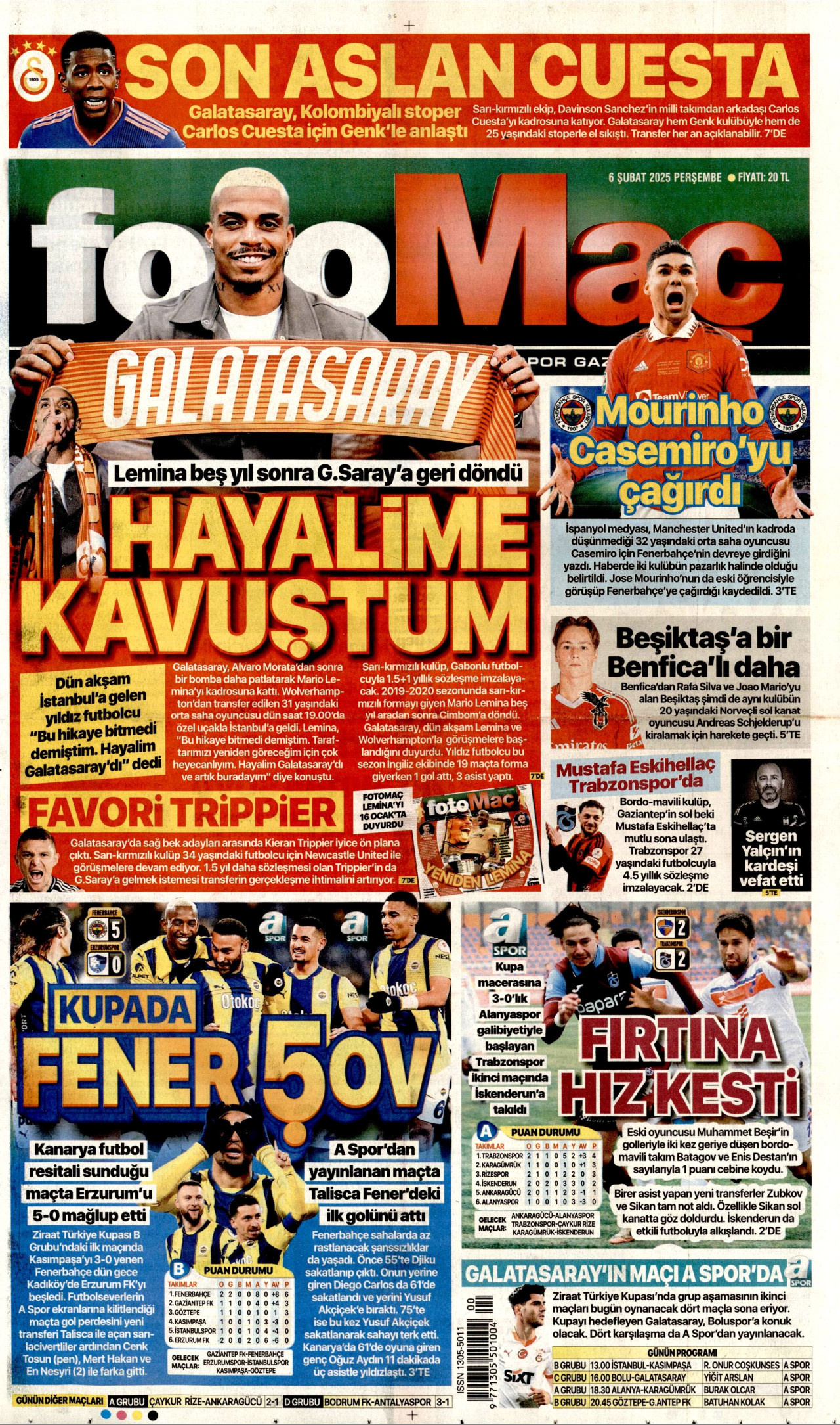 FOTOMAÇ gazetesinin 6 Şubat 2025 tarihli birinci sayfası