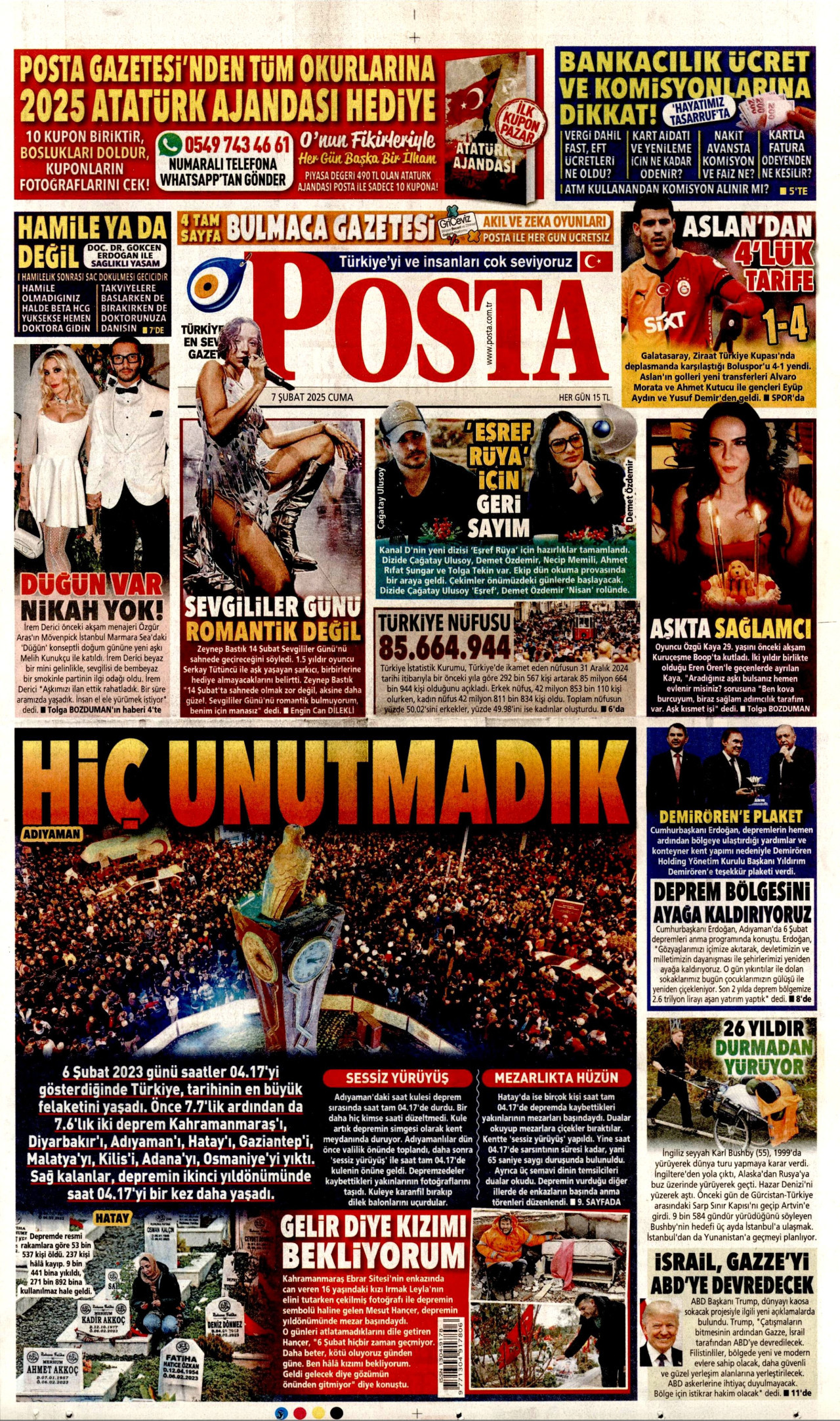 POSTA gazetesinin 7 Şubat 2025 tarihli birinci sayfası