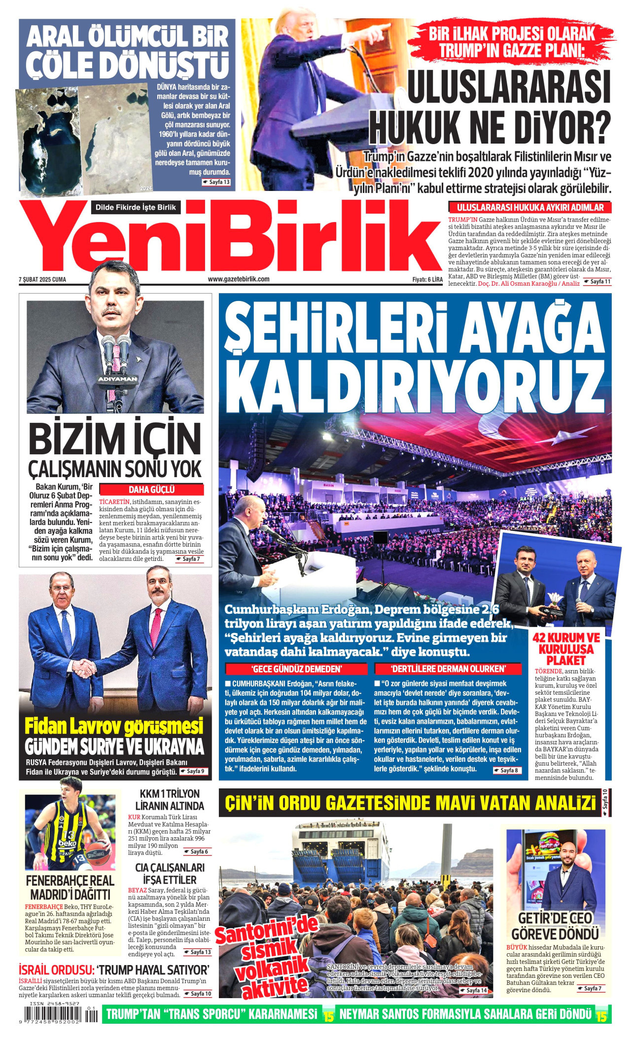 YENİBİRLİK gazetesinin 7 Şubat 2025 tarihli birinci sayfası