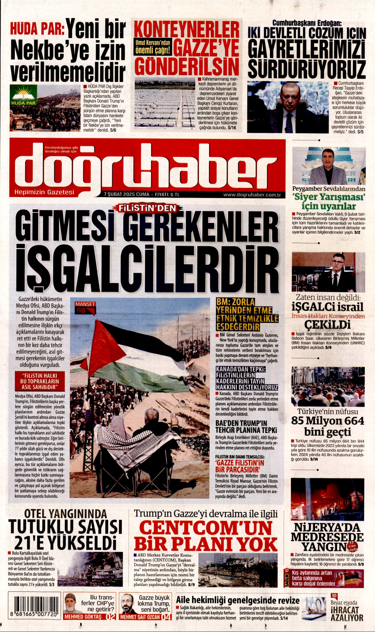 DOĞRU HABER gazetesinin 7 Şubat 2025 tarihli birinci sayfası