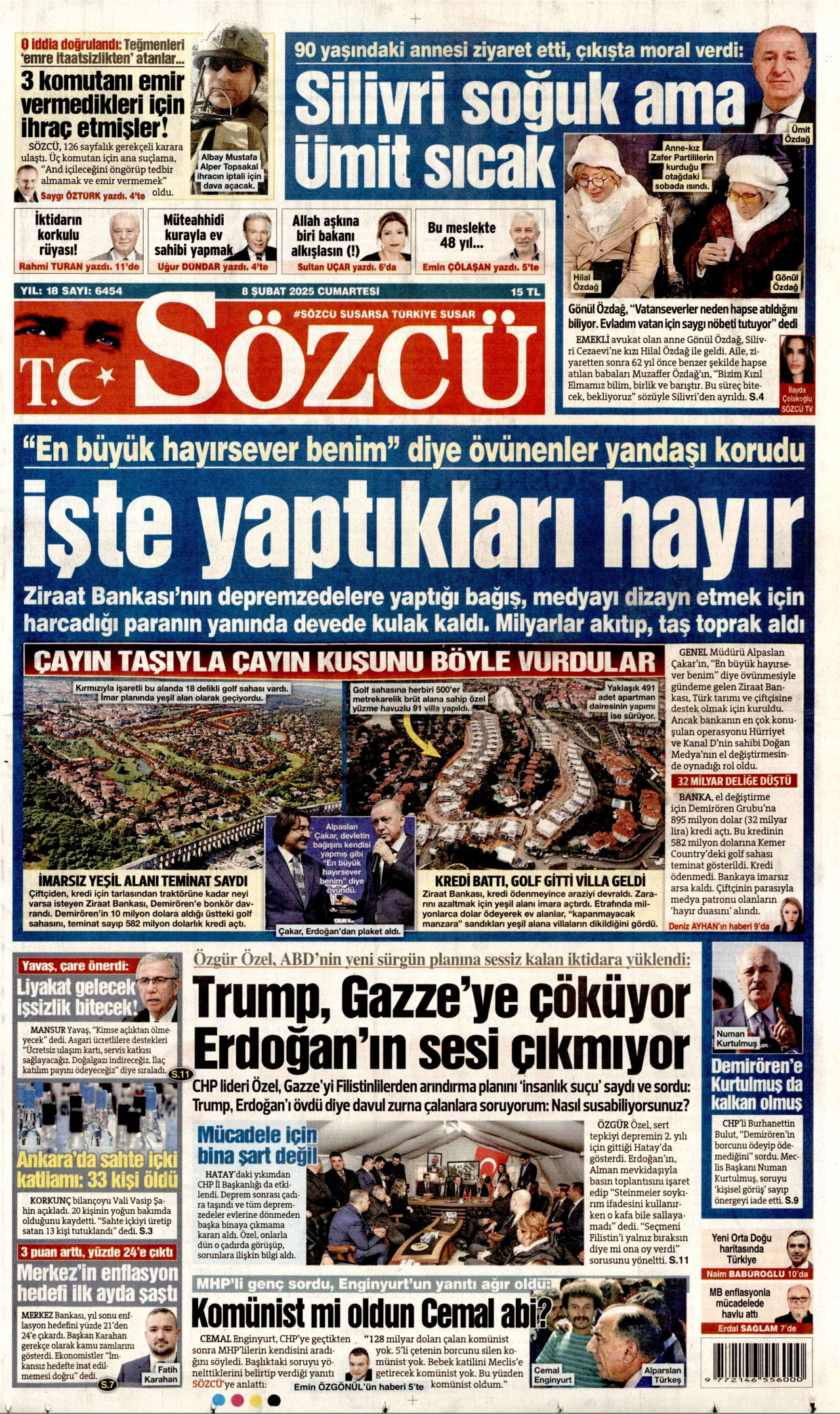 SÖZCÜ gazetesinin 8 Şubat 2025 tarihli birinci sayfası