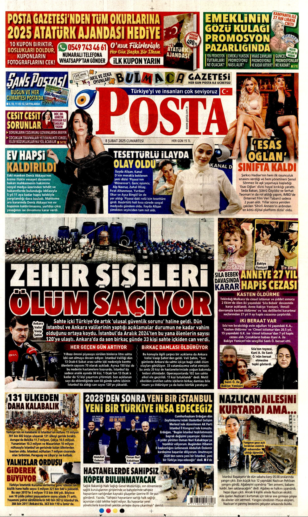 POSTA gazetesinin 8 Şubat 2025 tarihli birinci sayfası