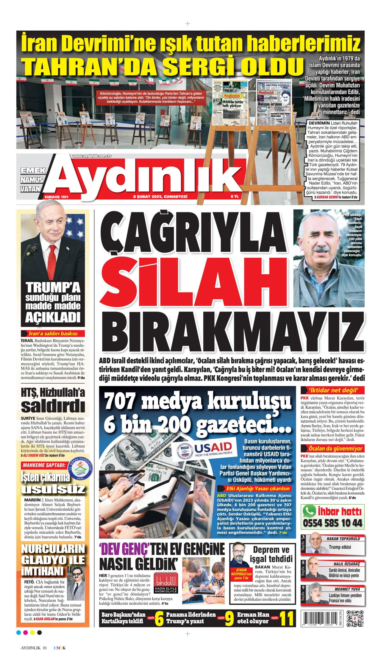 AYDINLIK GAZETESİ gazetesinin 8 Şubat 2025 tarihli birinci sayfası