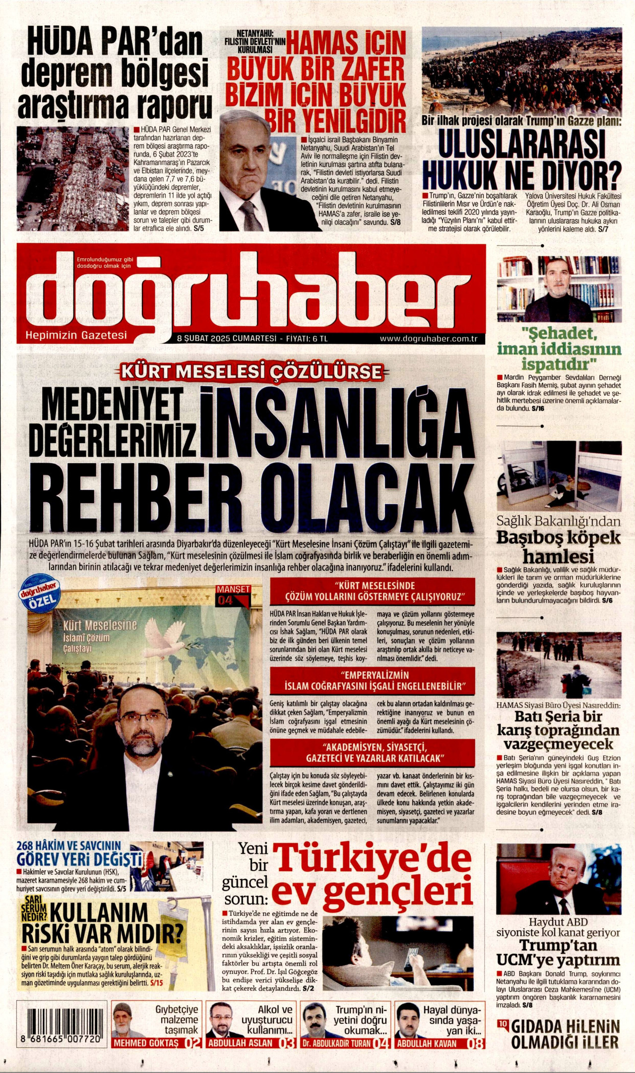DOĞRU HABER gazetesinin 8 Şubat 2025 tarihli birinci sayfası