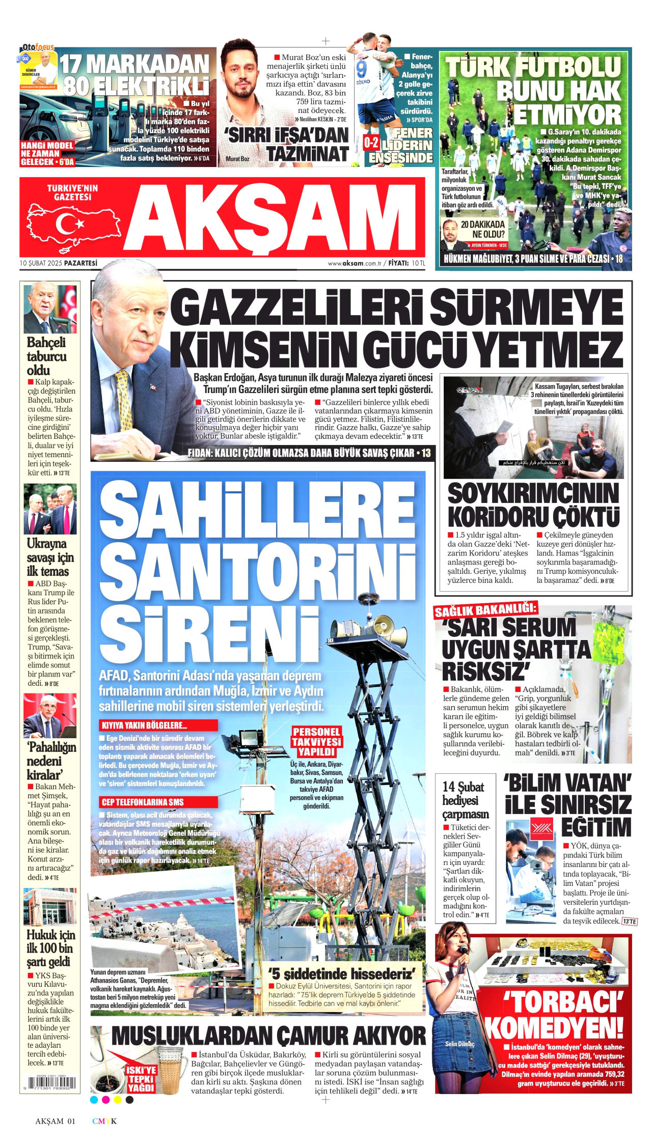 AKŞAM gazetesinin 10 Şubat 2025 tarihli birinci sayfası