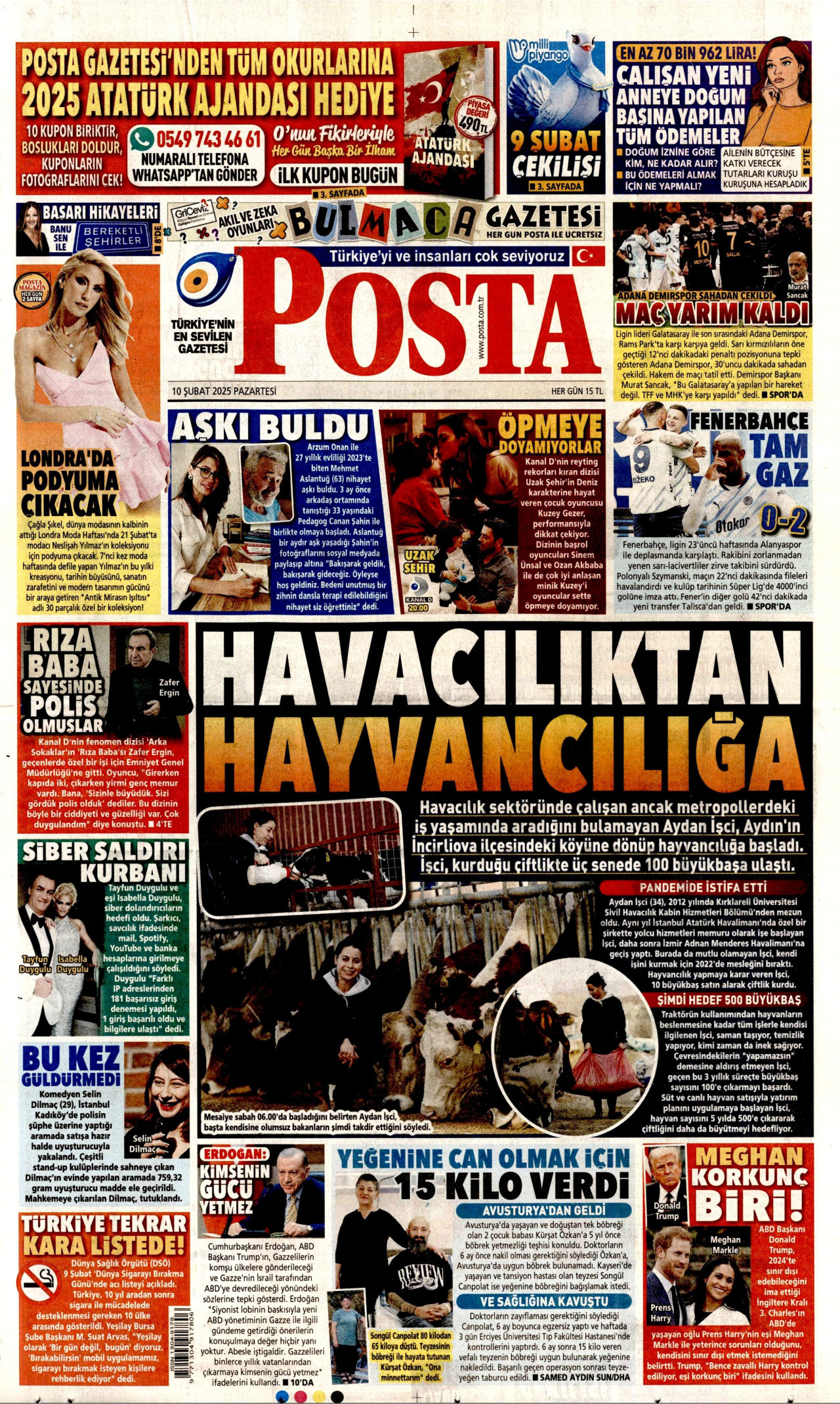 POSTA gazetesinin 10 Şubat 2025 tarihli birinci sayfası