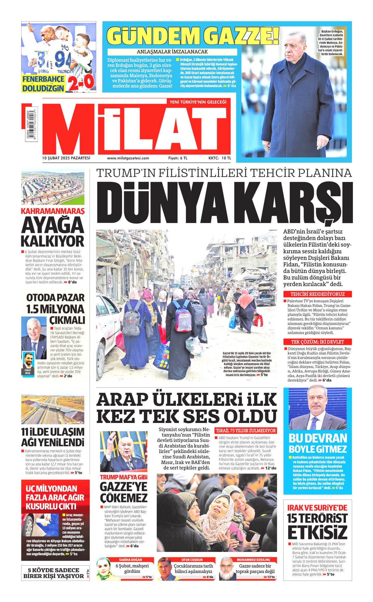 MİLAT gazetesinin 10 Şubat 2025 tarihli birinci sayfası