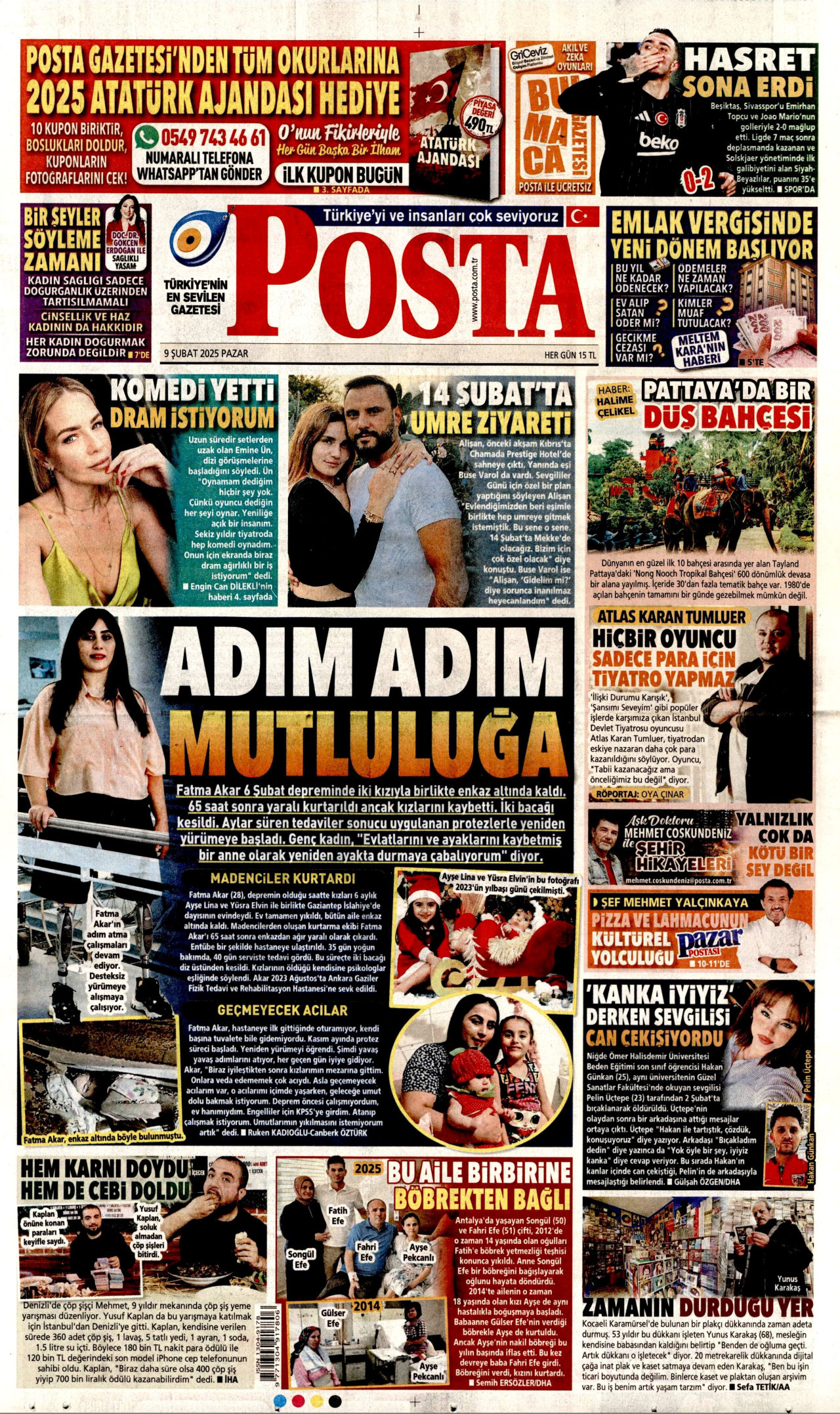 POSTA gazetesinin 9 Şubat 2025 tarihli birinci sayfası