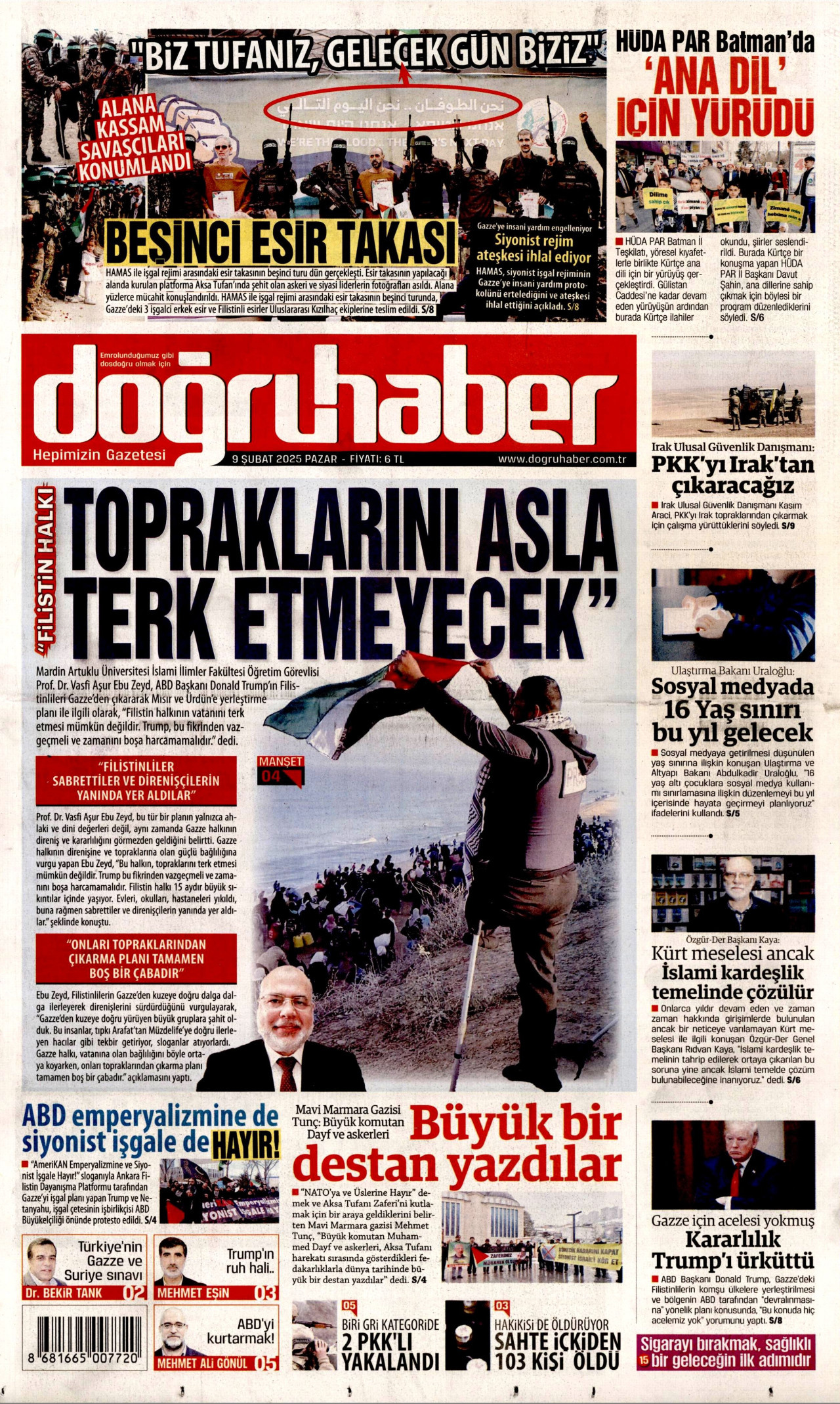 DOĞRU HABER gazetesinin 9 Şubat 2025 tarihli birinci sayfası