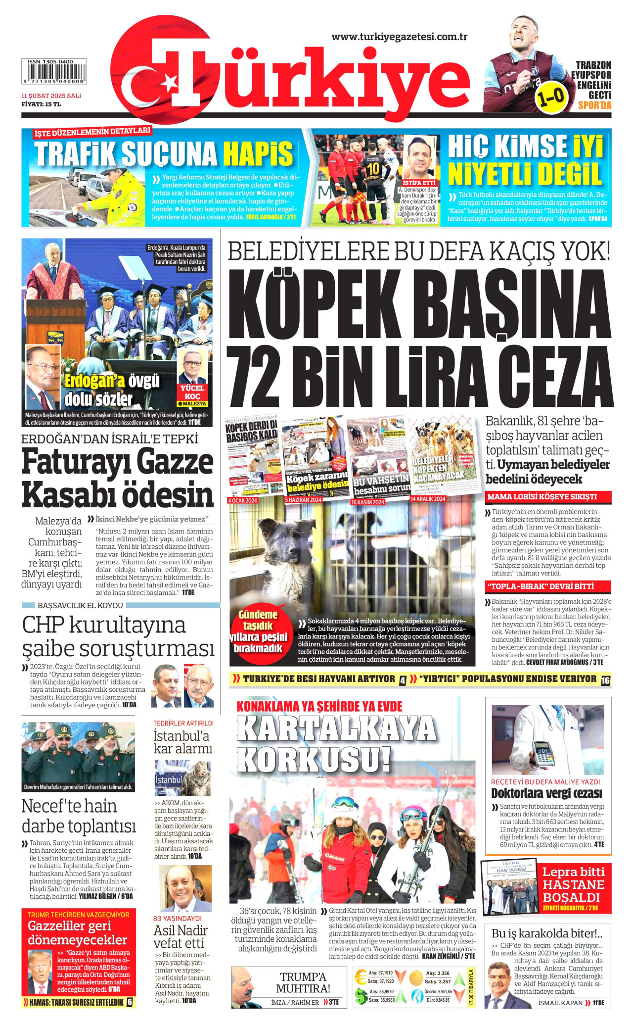 TÜRKİYE GAZETESİ gazetesinin 11 Şubat 2025 tarihli birinci sayfası