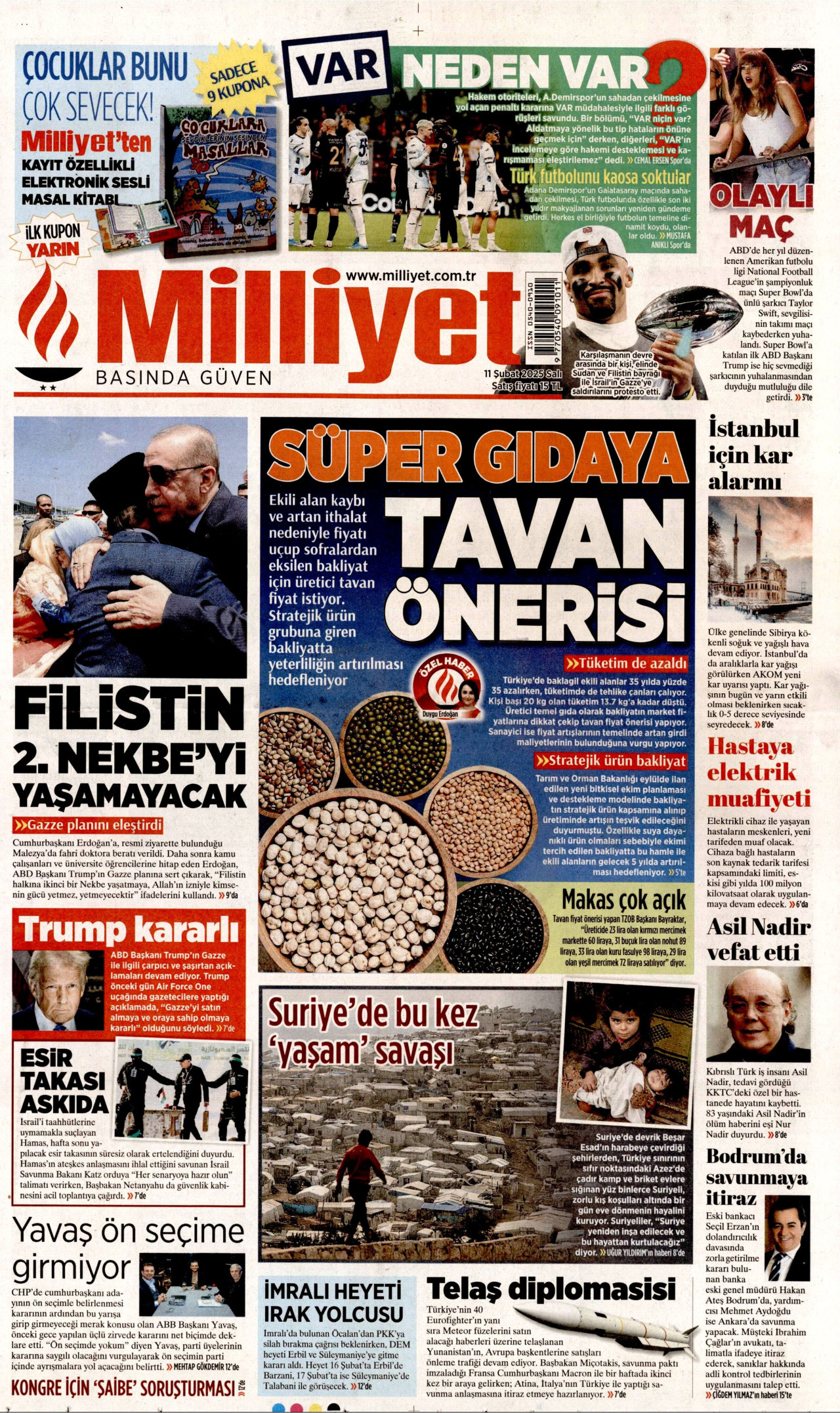 MİLLİYET gazetesinin 11 Şubat 2025 tarihli birinci sayfası