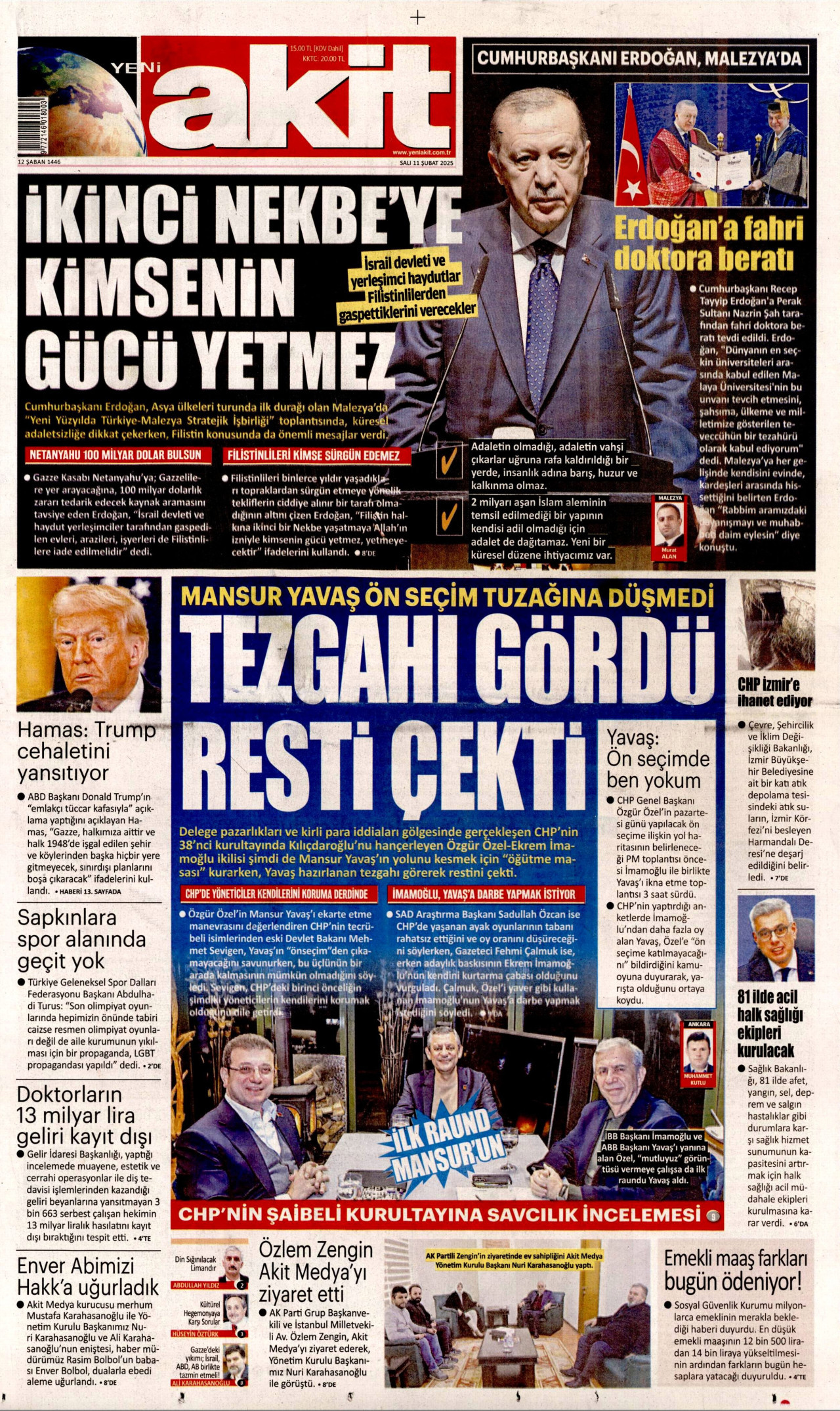 YENİ AKİT gazetesinin 11 Şubat 2025 tarihli birinci sayfası