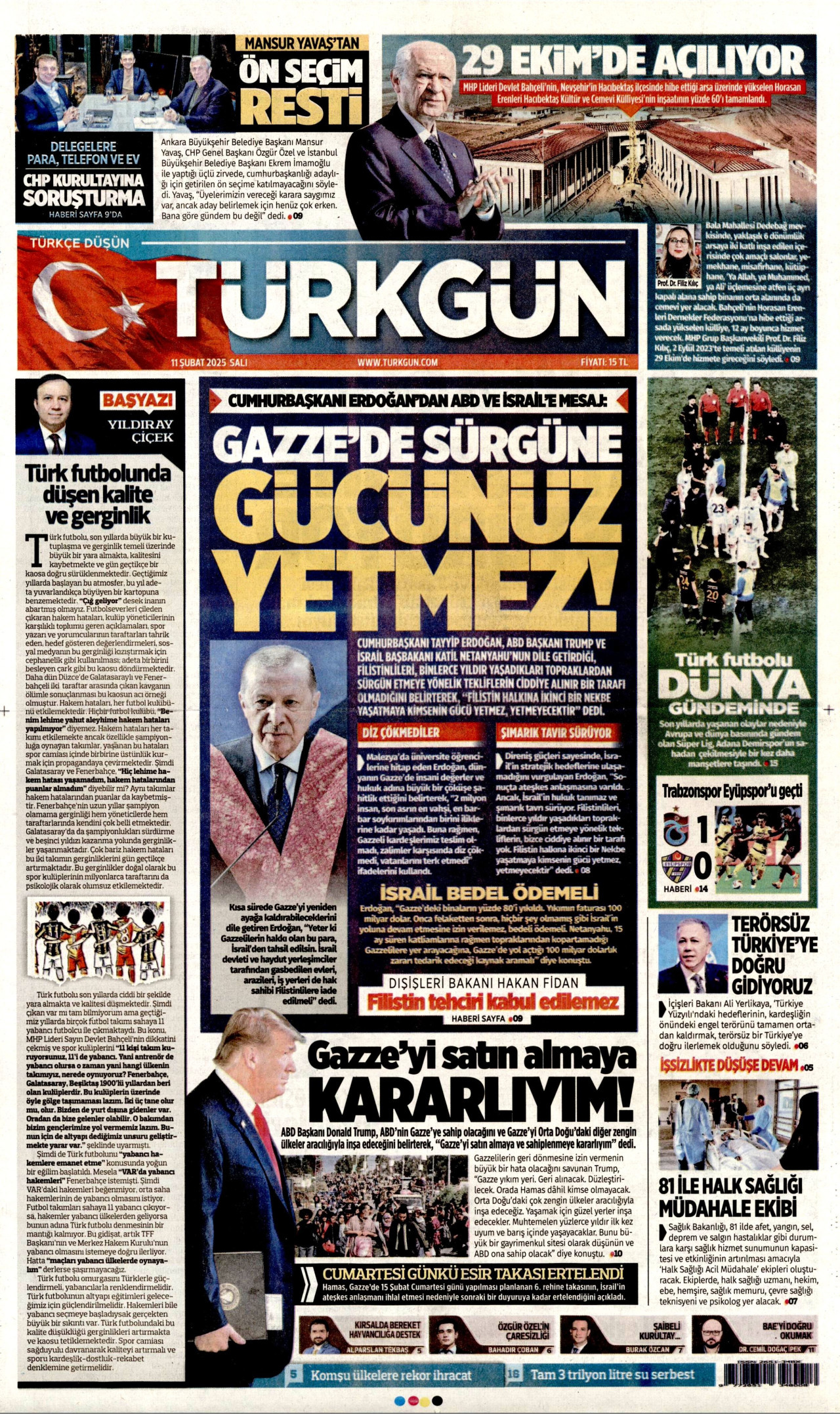 TÜRKGÜN gazetesinin 11 Şubat 2025 tarihli birinci sayfası