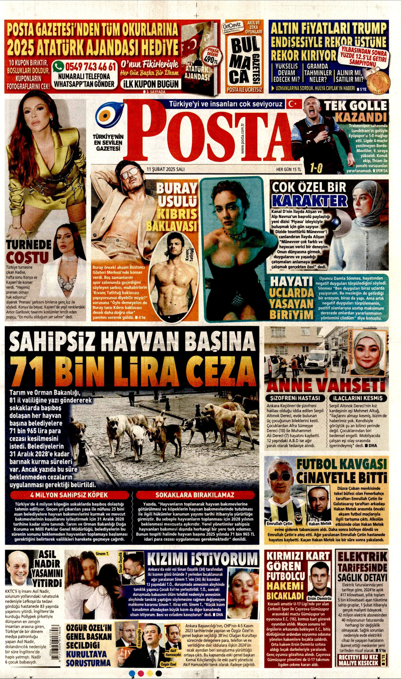 POSTA gazetesinin 11 Şubat 2025 tarihli birinci sayfası