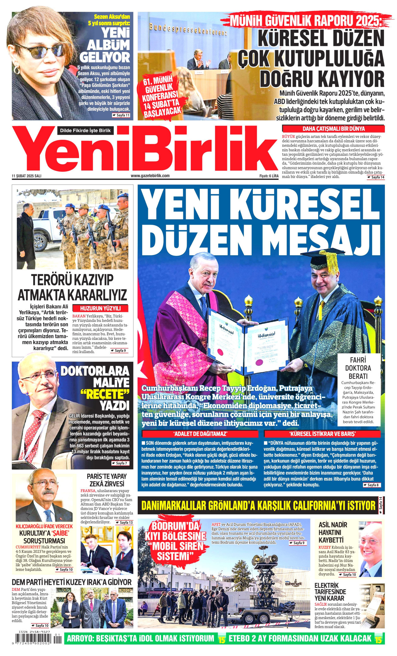 YENİBİRLİK gazetesinin 11 Şubat 2025 tarihli birinci sayfası
