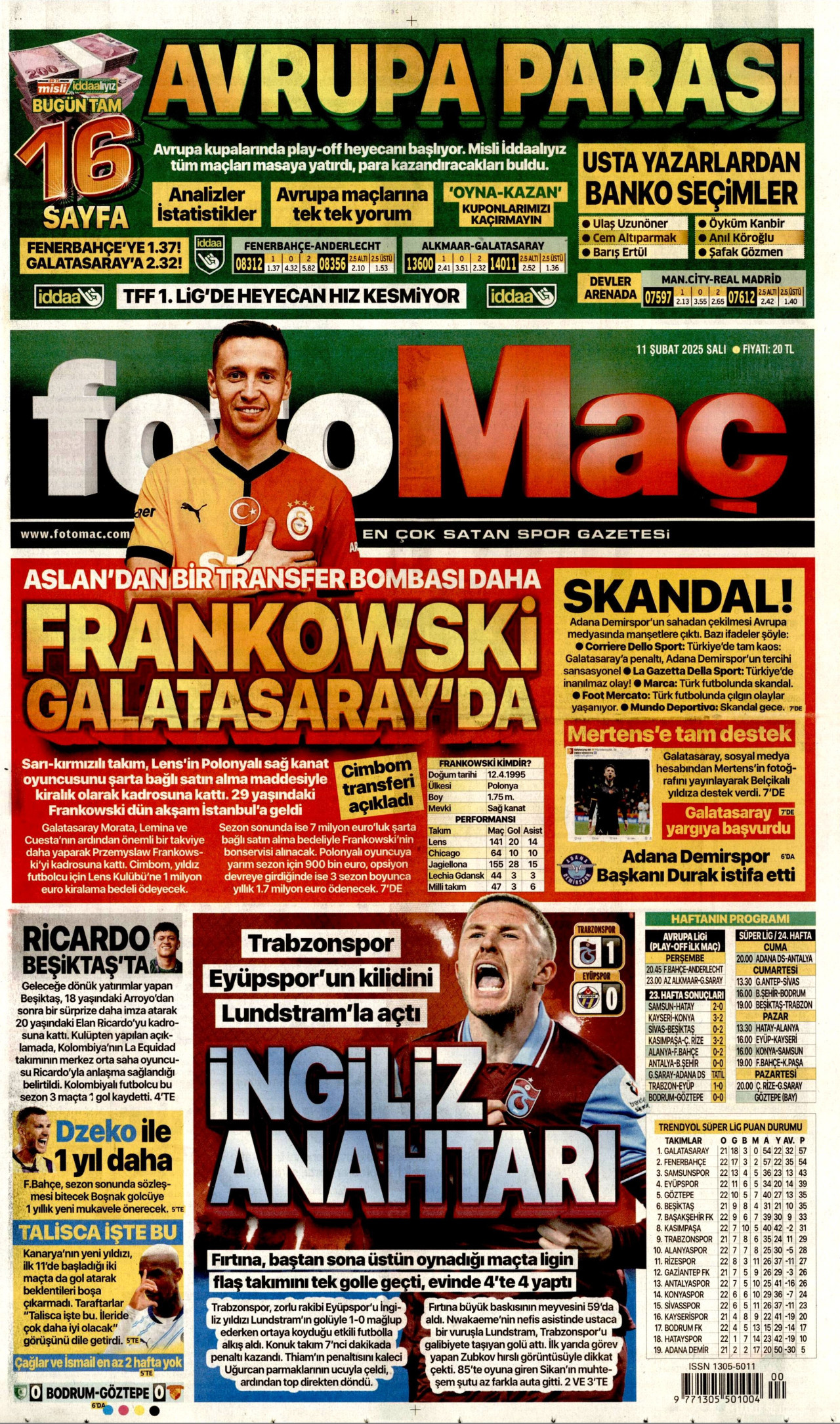 FOTOMAÇ gazetesinin 11 Şubat 2025 tarihli birinci sayfası