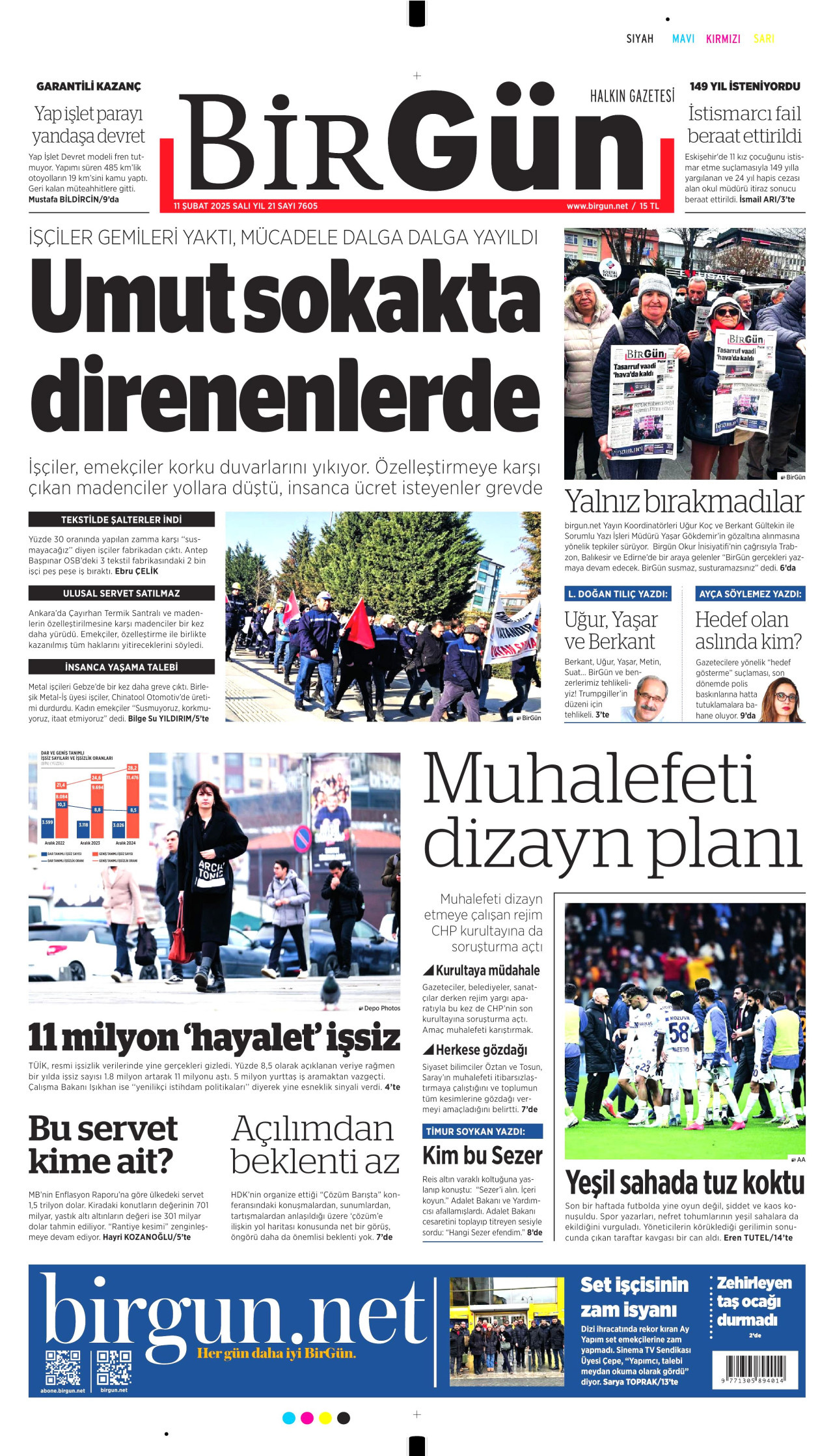 BİRGÜN gazetesinin 11 Şubat 2025 tarihli birinci sayfası