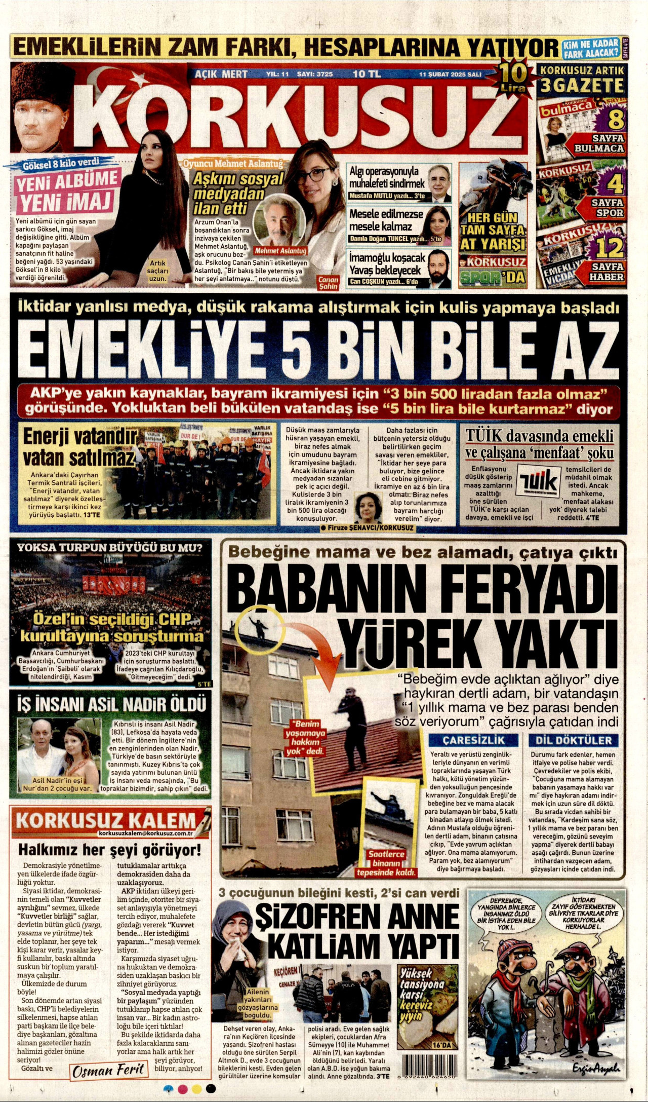 KORKUSUZ gazetesinin 11 Şubat 2025 tarihli birinci sayfası
