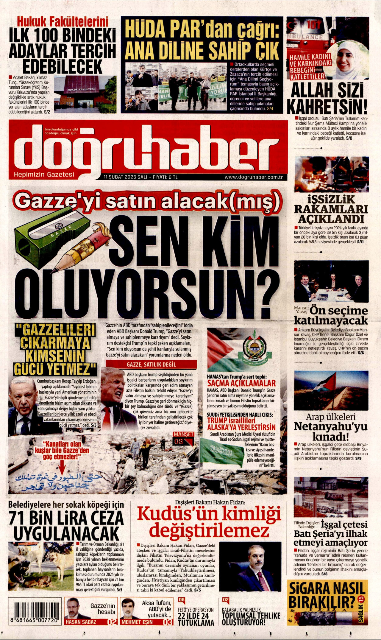 DOĞRU HABER gazetesinin 11 Şubat 2025 tarihli birinci sayfası