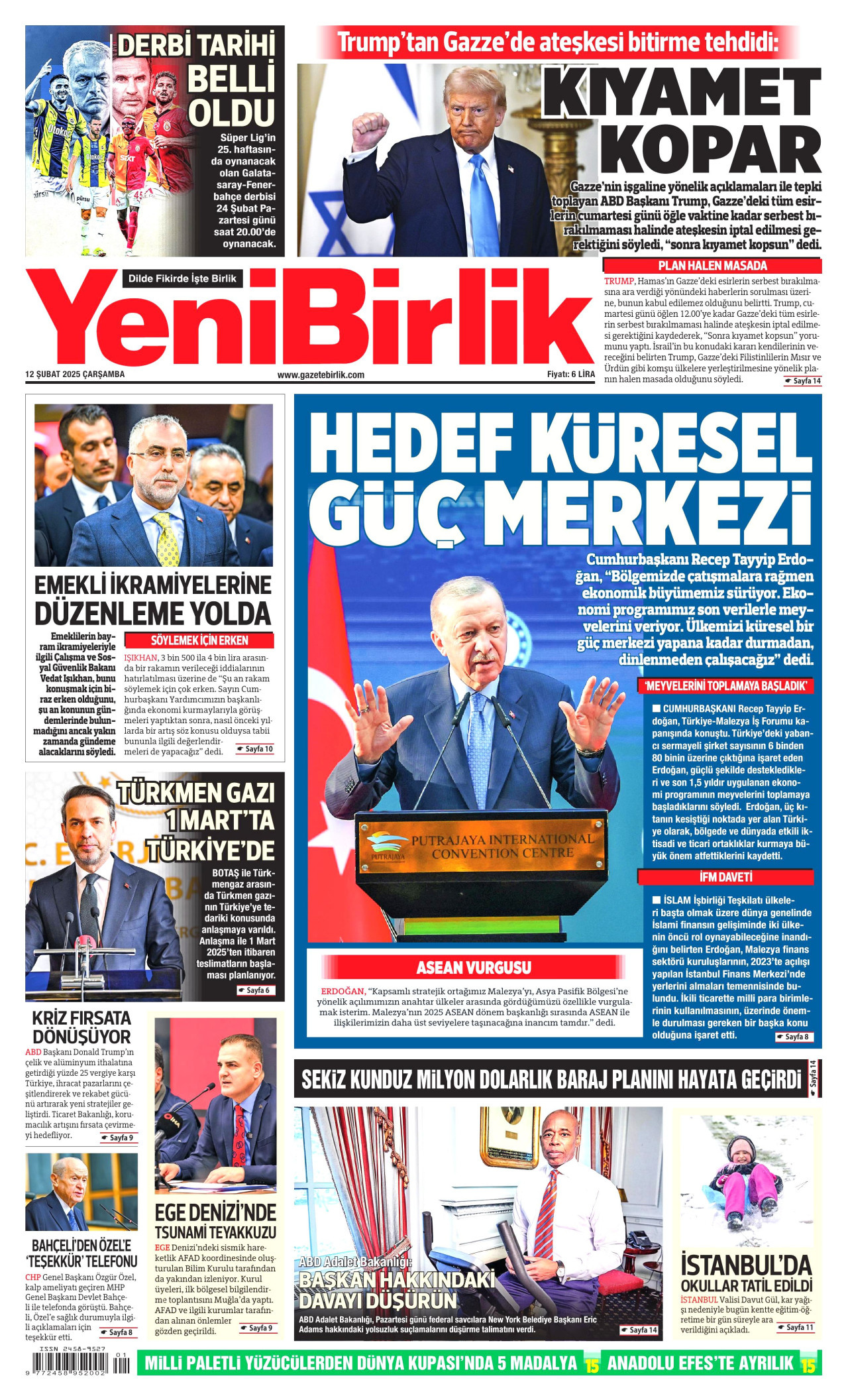 YENİBİRLİK gazetesinin 12 Şubat 2025 tarihli birinci sayfası