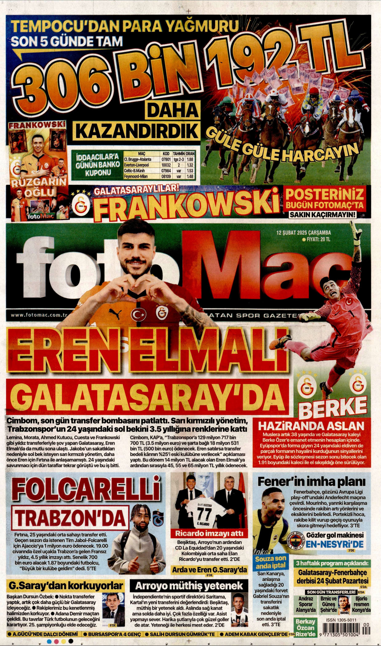 FOTOMAÇ gazetesinin 12 Şubat 2025 tarihli birinci sayfası