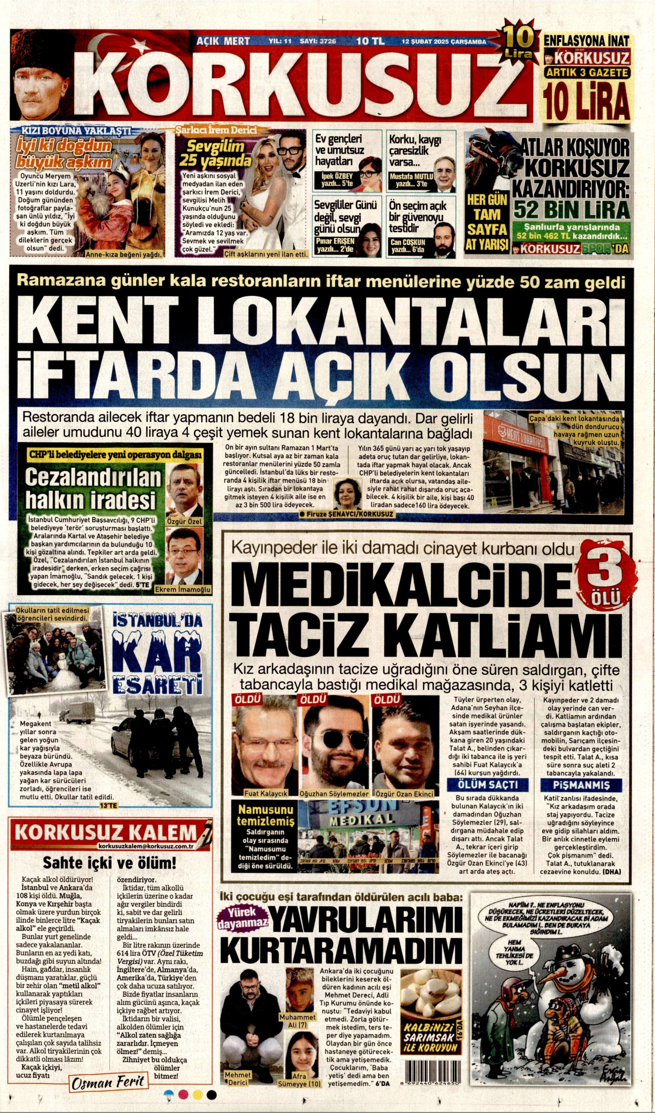 KORKUSUZ gazetesinin 12 Şubat 2025 tarihli birinci sayfası