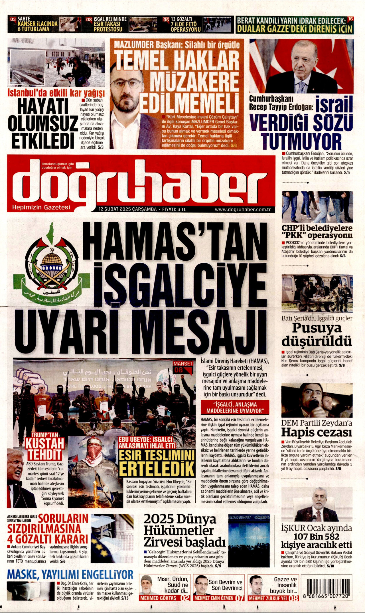 DOĞRU HABER gazetesinin 12 Şubat 2025 tarihli birinci sayfası
