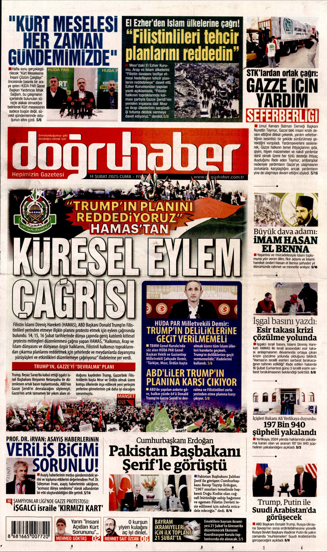 DOĞRU HABER gazetesinin 14 Şubat 2025 tarihli birinci sayfası