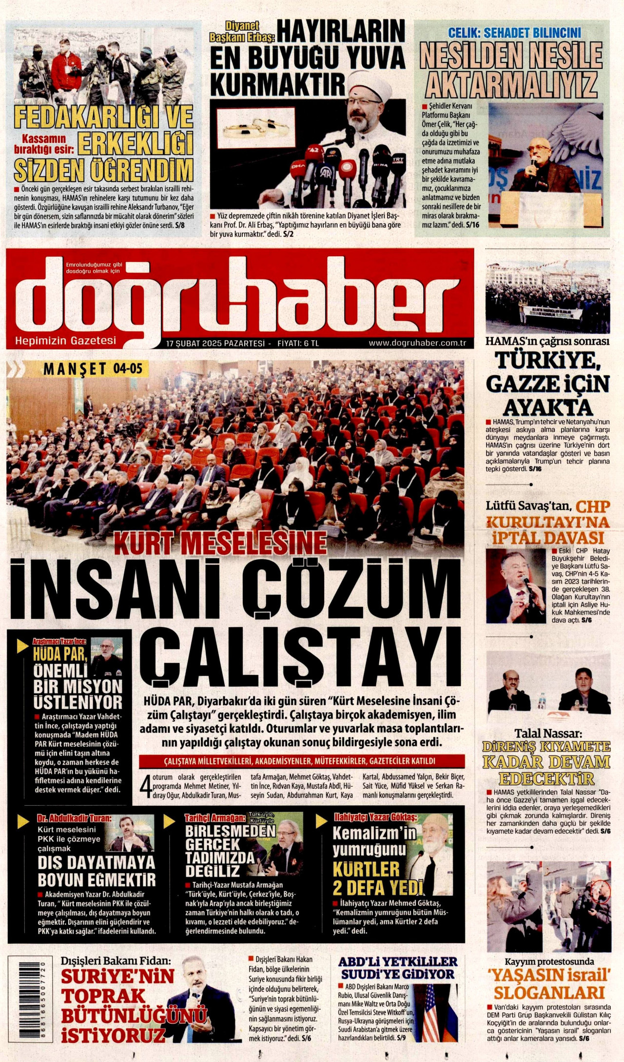 DOĞRU HABER gazetesinin 17 Şubat 2025 tarihli birinci sayfası