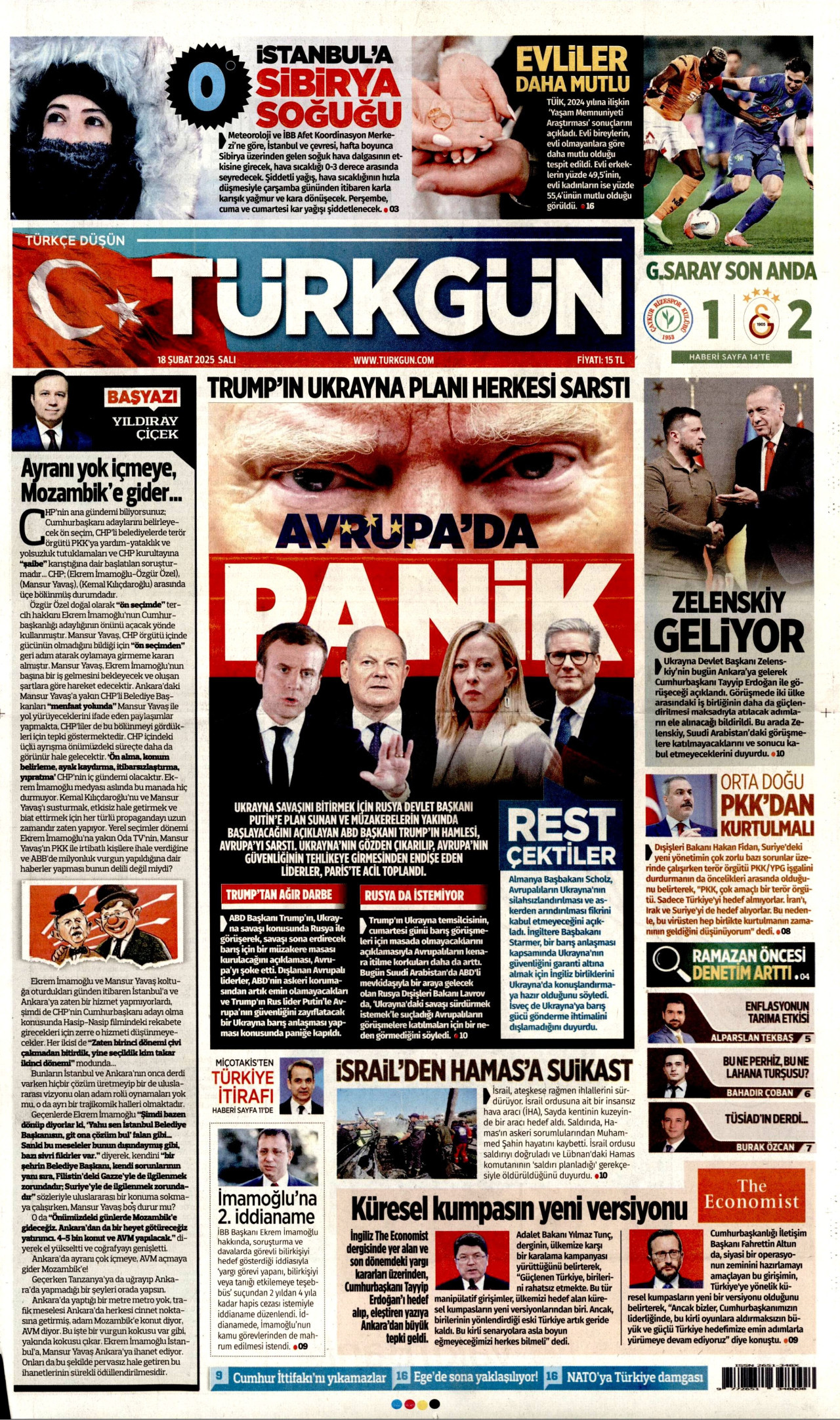 TÜRKGÜN gazetesinin 18 Şubat 2025 tarihli birinci sayfası