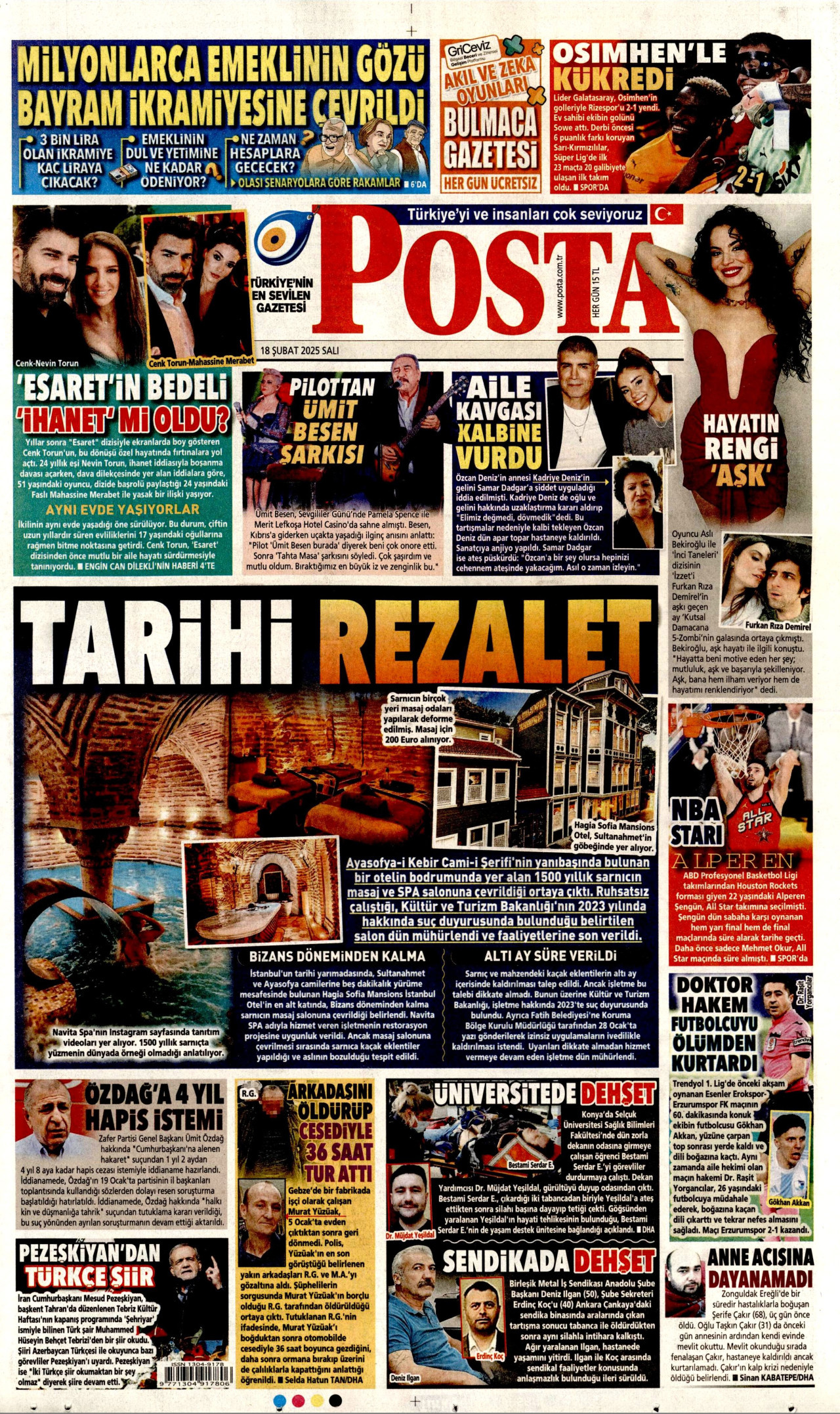 POSTA gazetesinin 18 Şubat 2025 tarihli birinci sayfası