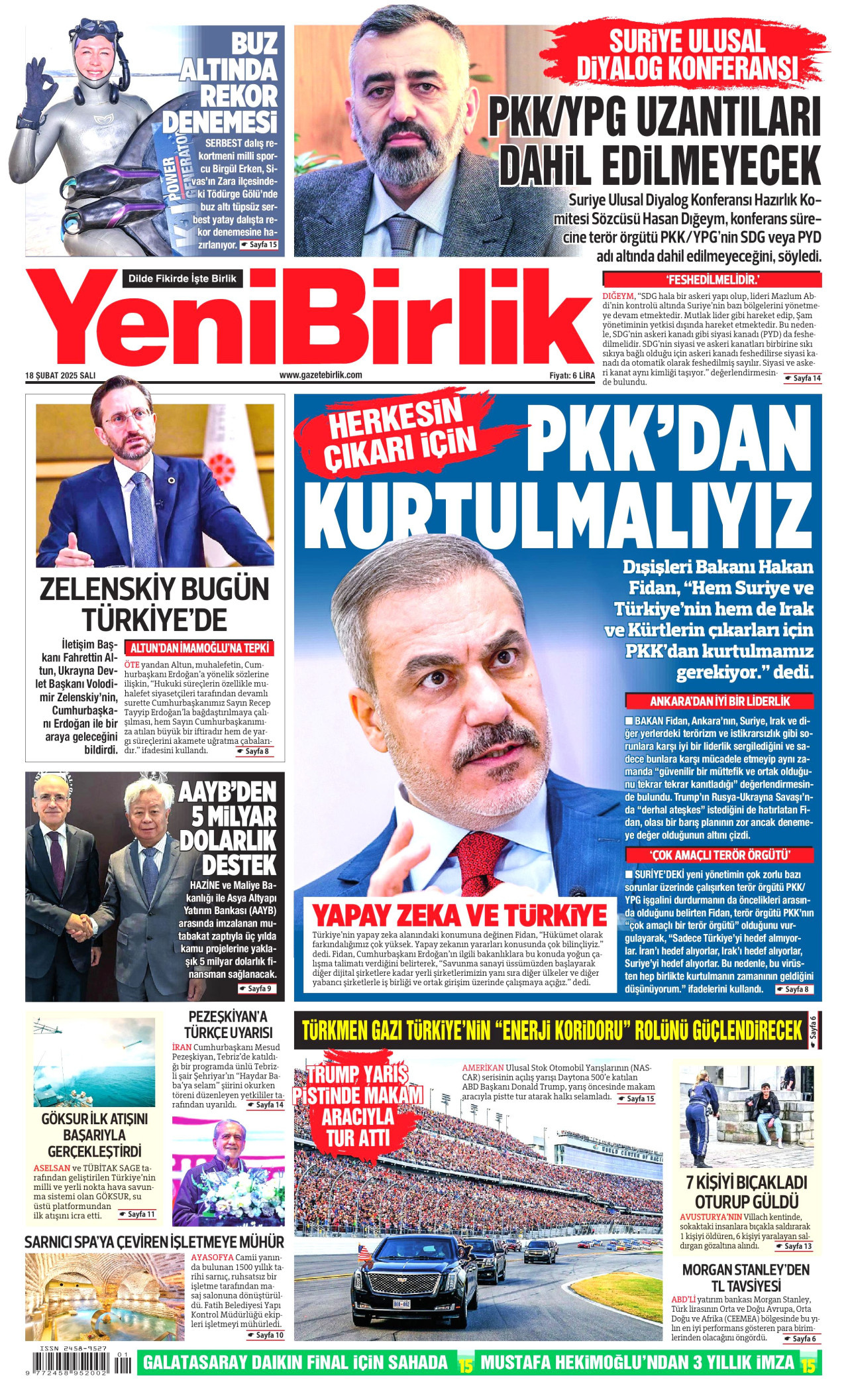 YENİBİRLİK gazetesinin 18 Şubat 2025 tarihli birinci sayfası