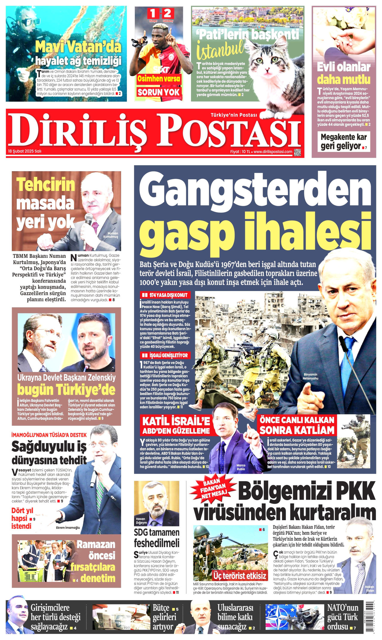 DİRİLİŞ POSTASI gazetesinin 18 Şubat 2025 tarihli birinci sayfası