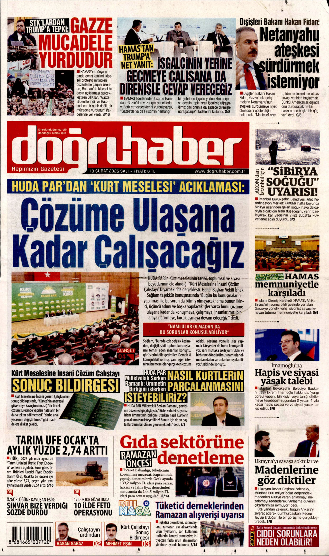 DOĞRU HABER gazetesinin 18 Şubat 2025 tarihli birinci sayfası