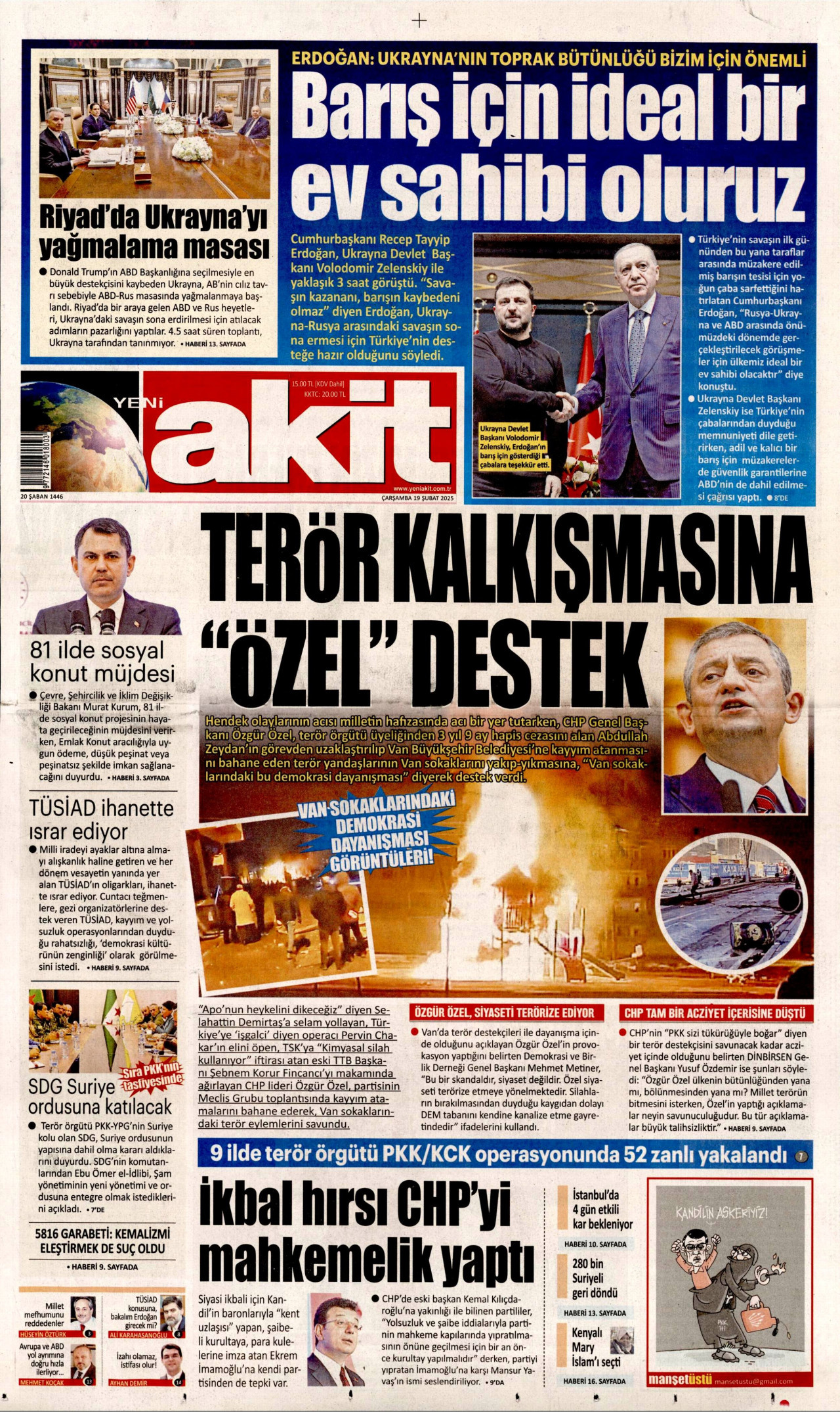 YENİ AKİT gazetesinin 19 Şubat 2025 tarihli birinci sayfası