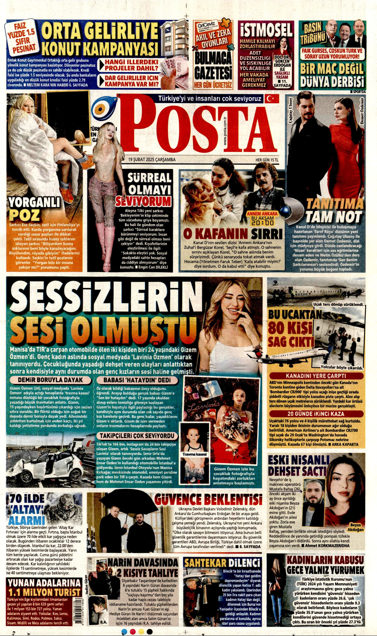 POSTA gazetesinin 19 Şubat 2025 tarihli birinci sayfası